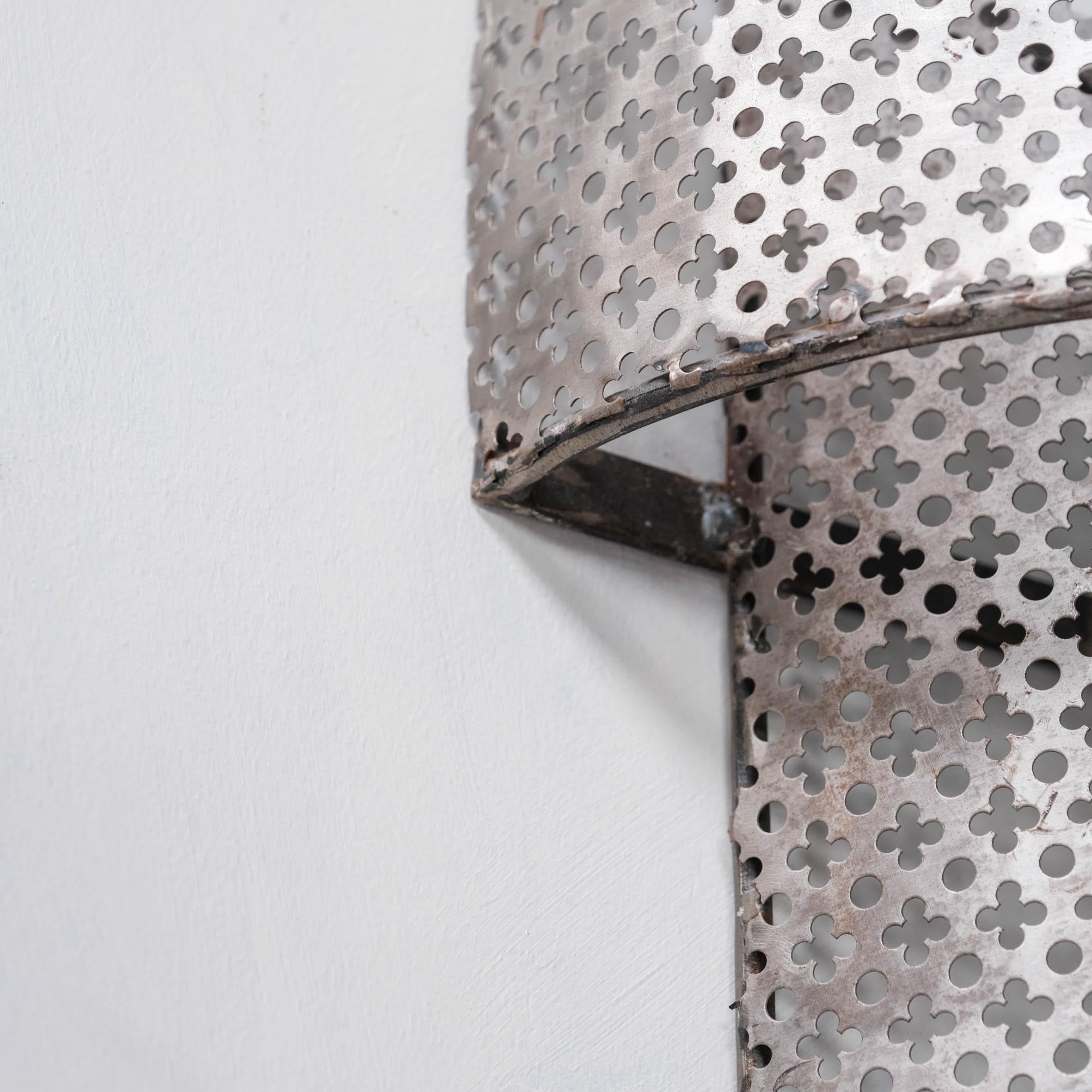 Pair of Mid-Century Perforated Metal Wall Sconce Lights 3