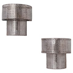 Pair of Mid-Century Perforated Metal Wall Sconce Lights