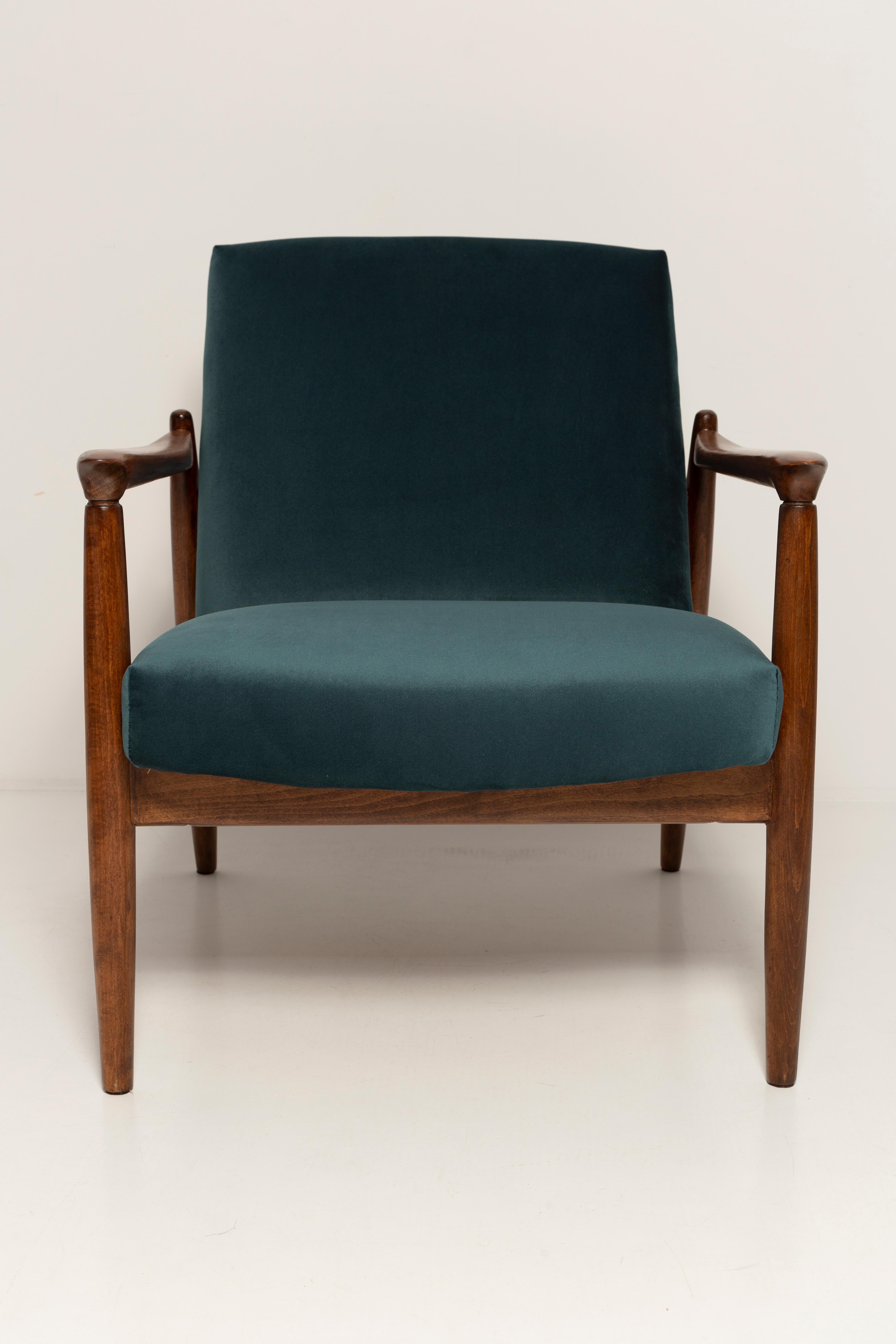 Pair of Midcentury Petrol Blue Armchairs, Edmund Homa, Poland, 1960s In Excellent Condition For Sale In 05-080 Hornowek, PL