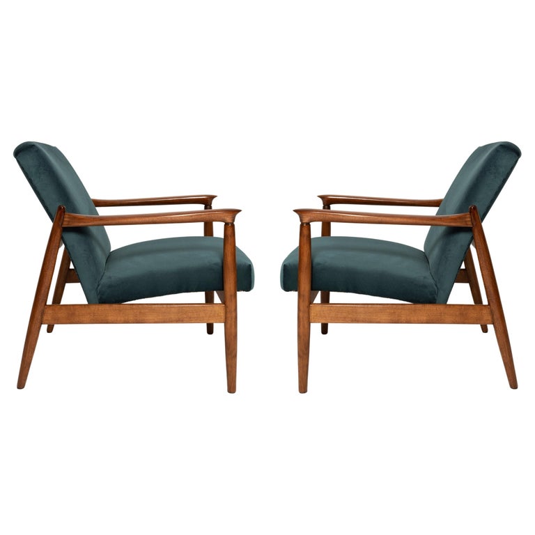 Pair of Midcentury Petrol Blue Armchairs, Edmund Homa, Poland, 1960s For Sale at 1stDibs