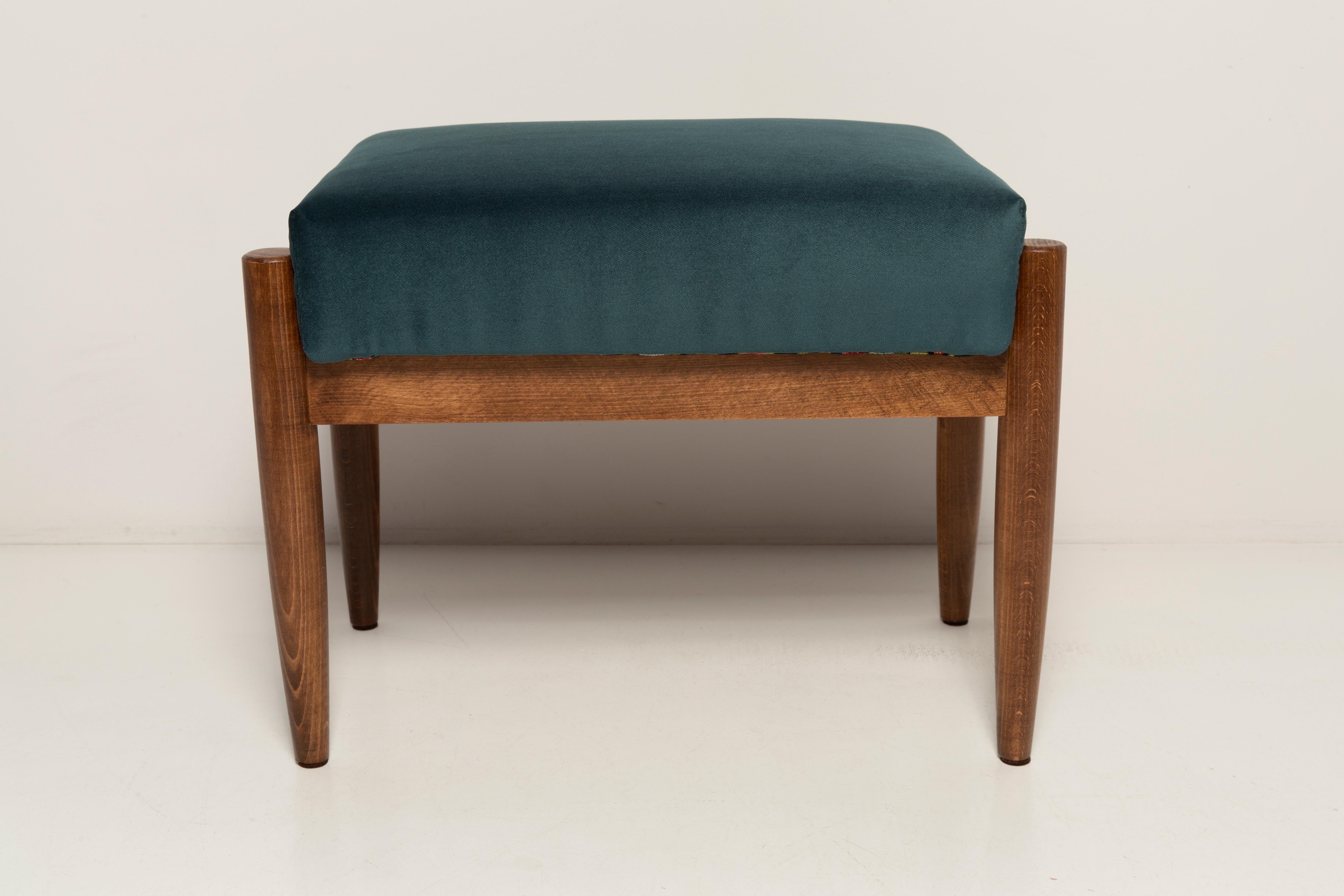 Coppia di sgabelli vintage di metà secolo in velluto blu petrolio, Edmund Homa, anni '60 In condizioni ottime in vendita a 05-080 Hornowek, PL