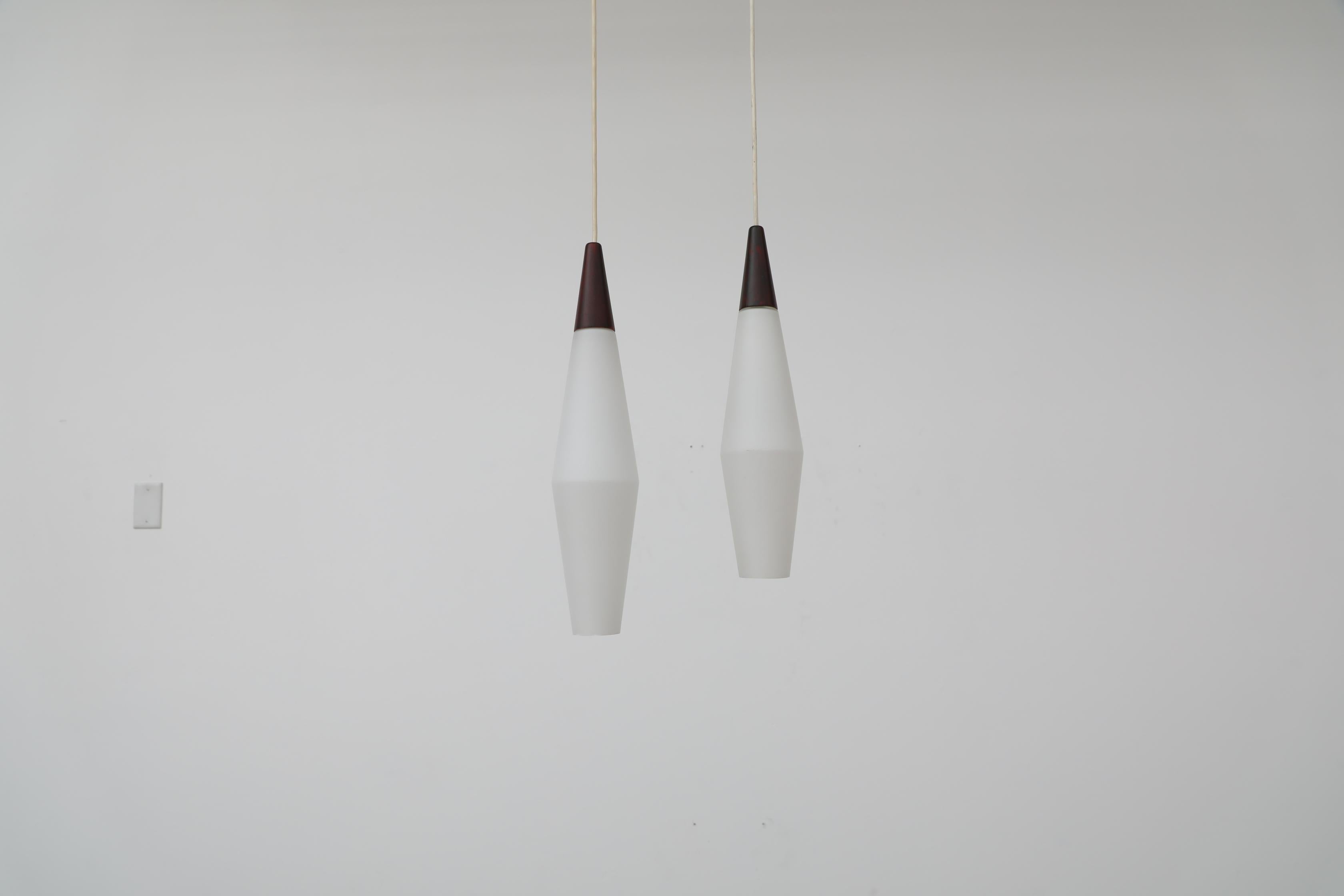 Pair of Mid-Century Philips Opaline Milk Glass Pendants For Sale 5