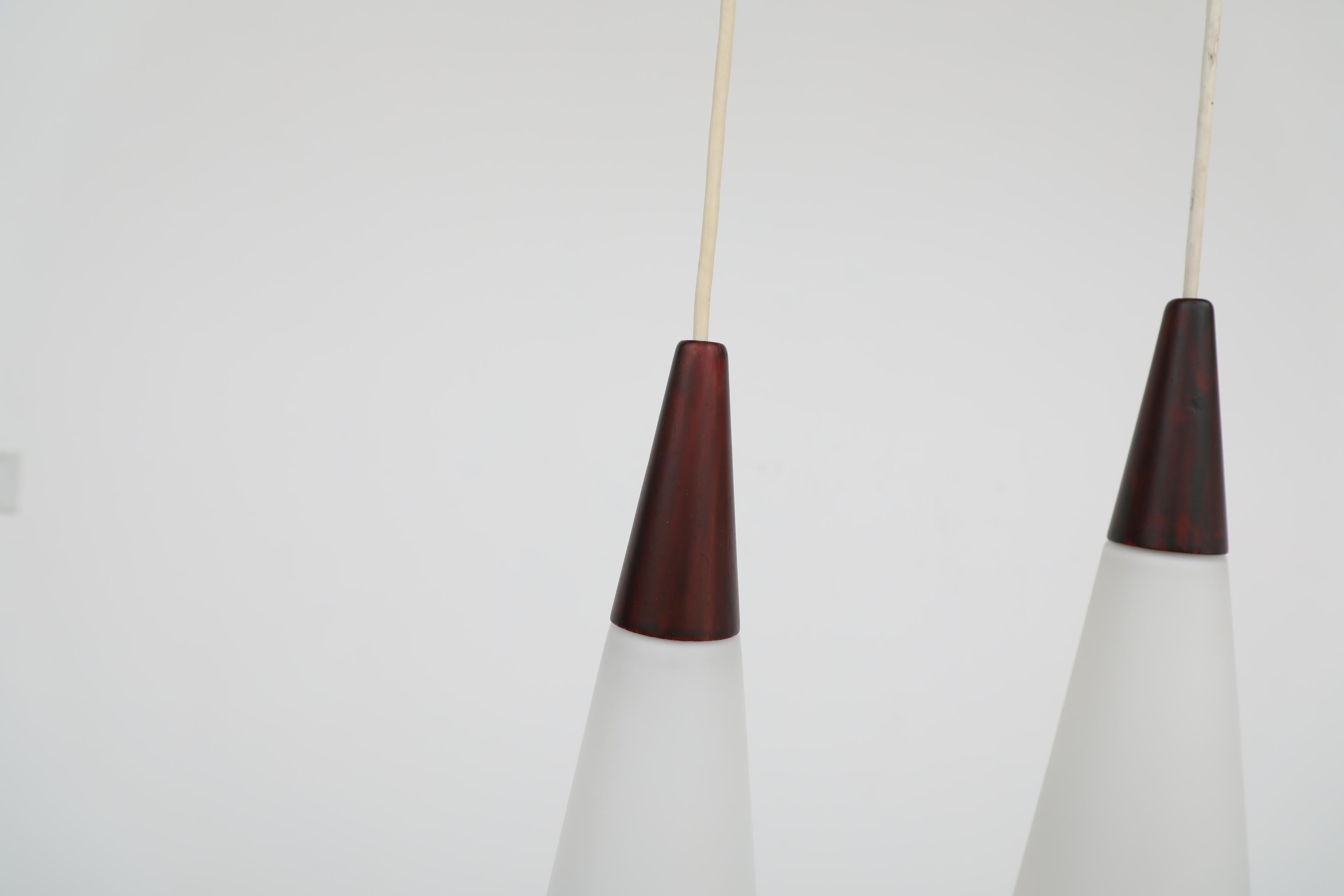 Pair of Mid-Century Philips Opaline Milk Glass Pendants For Sale 11