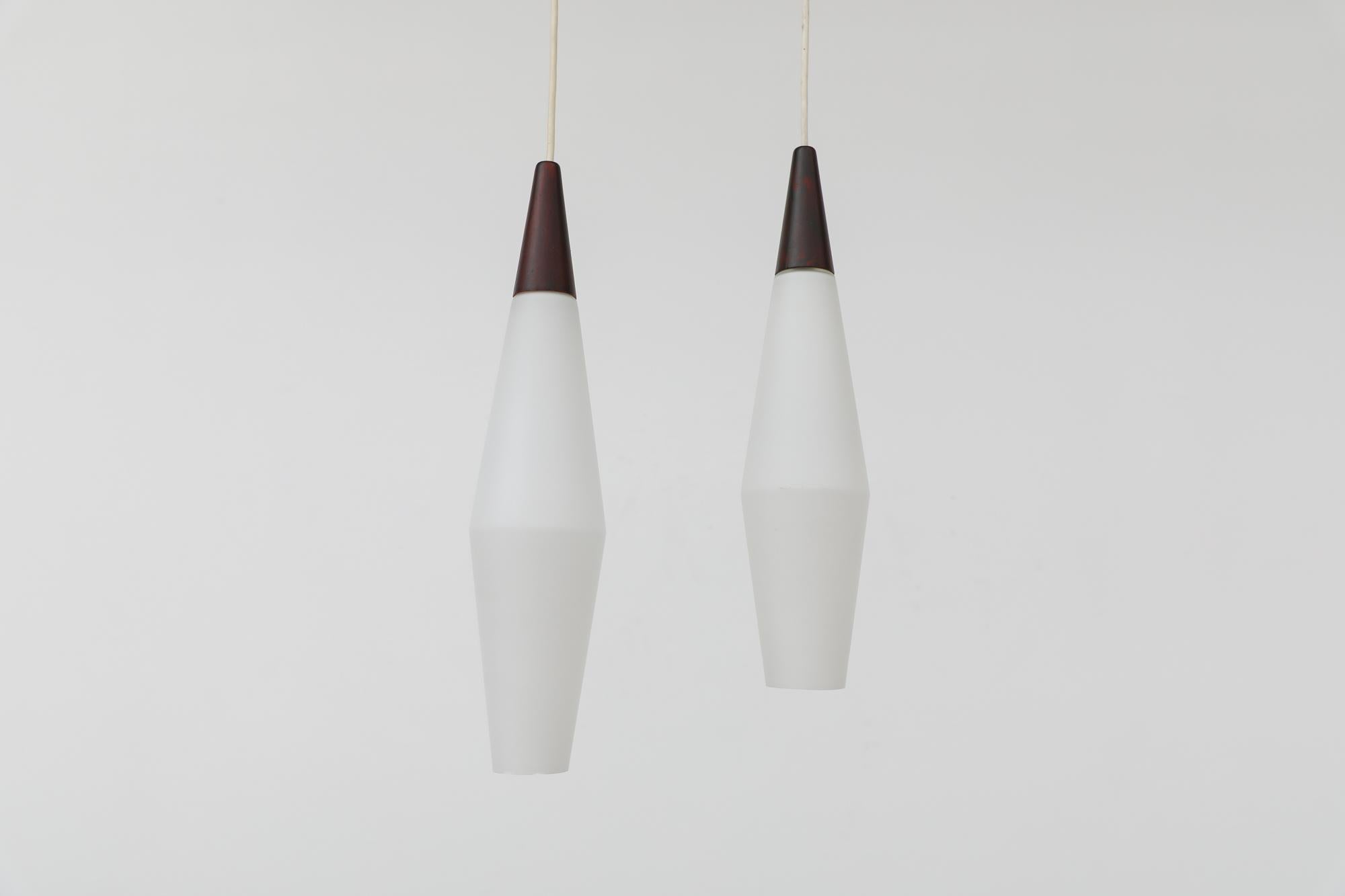 Mid-Century Modern Pair of Mid-Century Philips Opaline Milk Glass Pendants For Sale