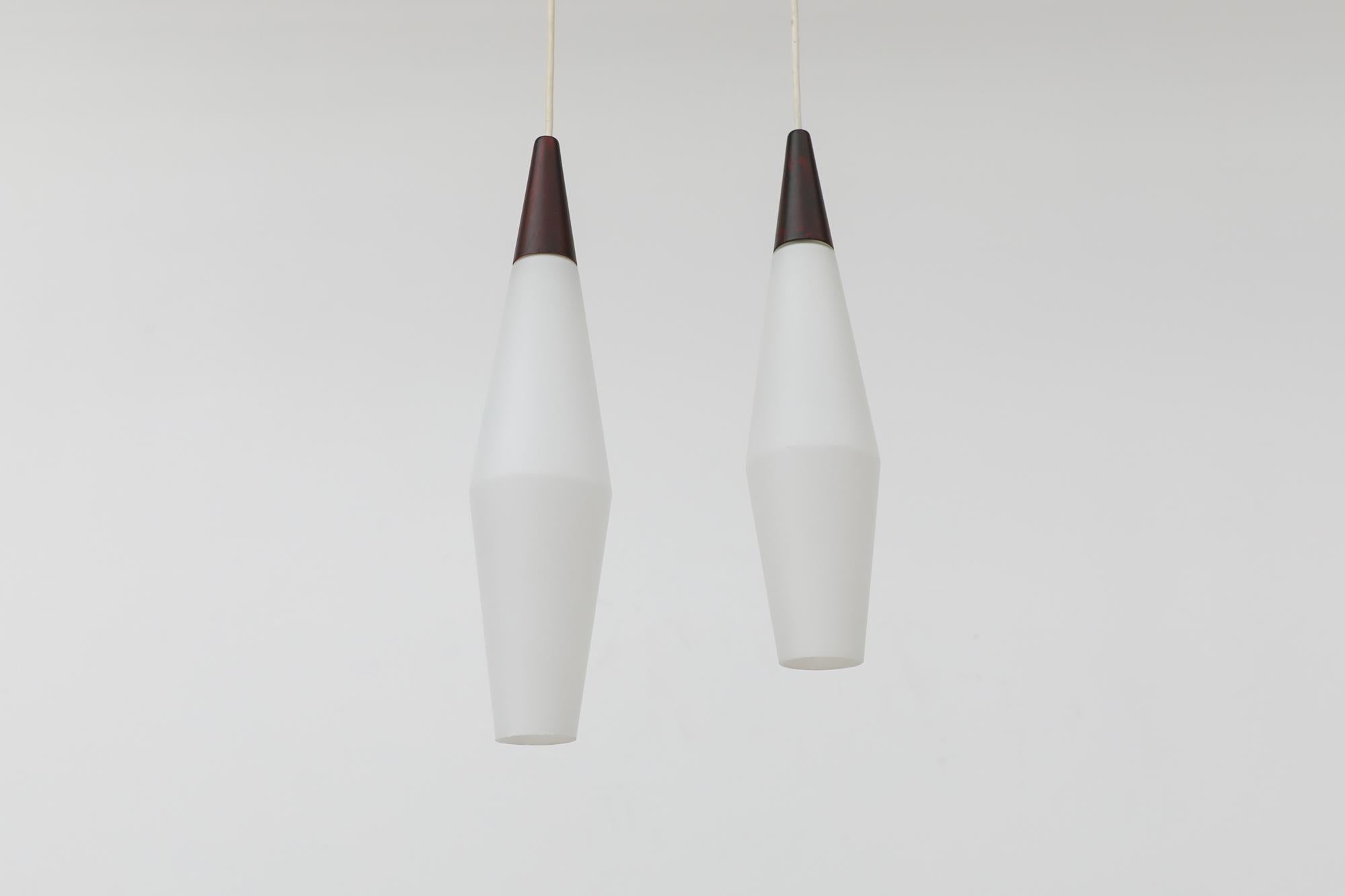 Pair of Mid-Century Philips Opaline Milk Glass Pendants For Sale 2