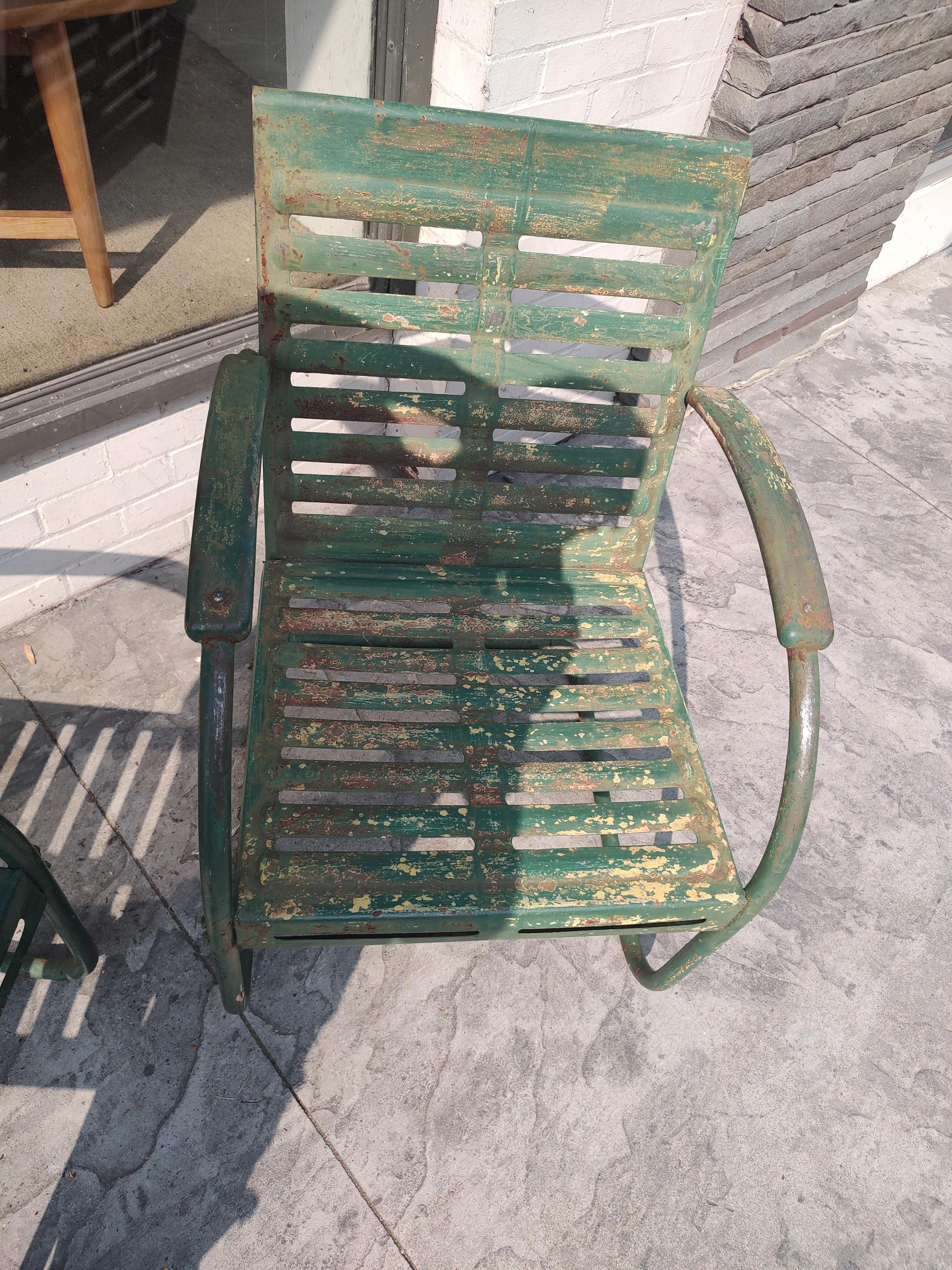 Mid-20th Century Pair of Midcentury Pierced Porch Bounce Chairs C1940 in Old Paint