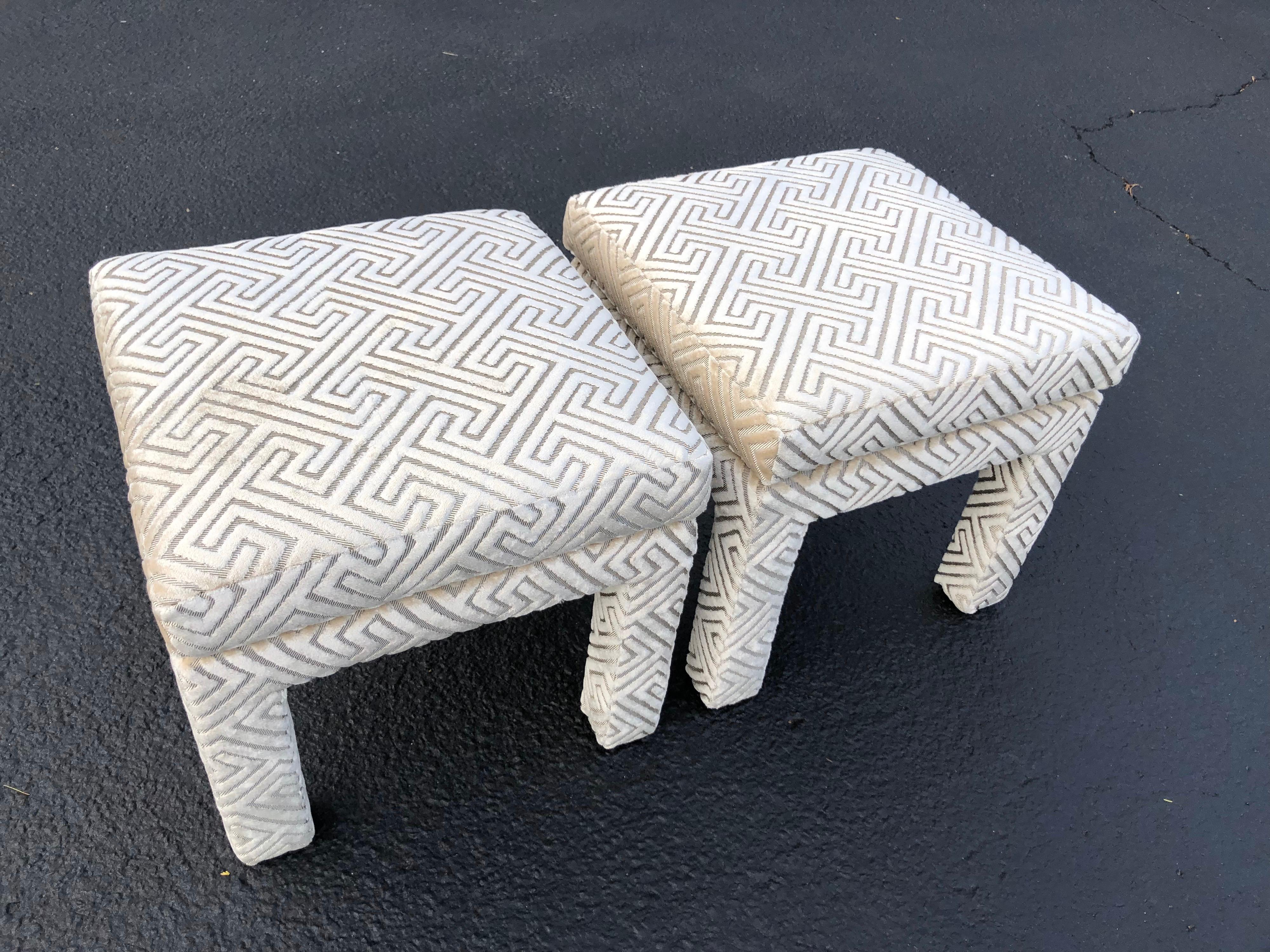 Pair of Mid Century Modern Pillow Top Ottomans In Excellent Condition In Redding, CT