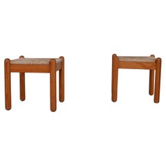 Pair of Mid-Century Pine and Rush Stools '2'