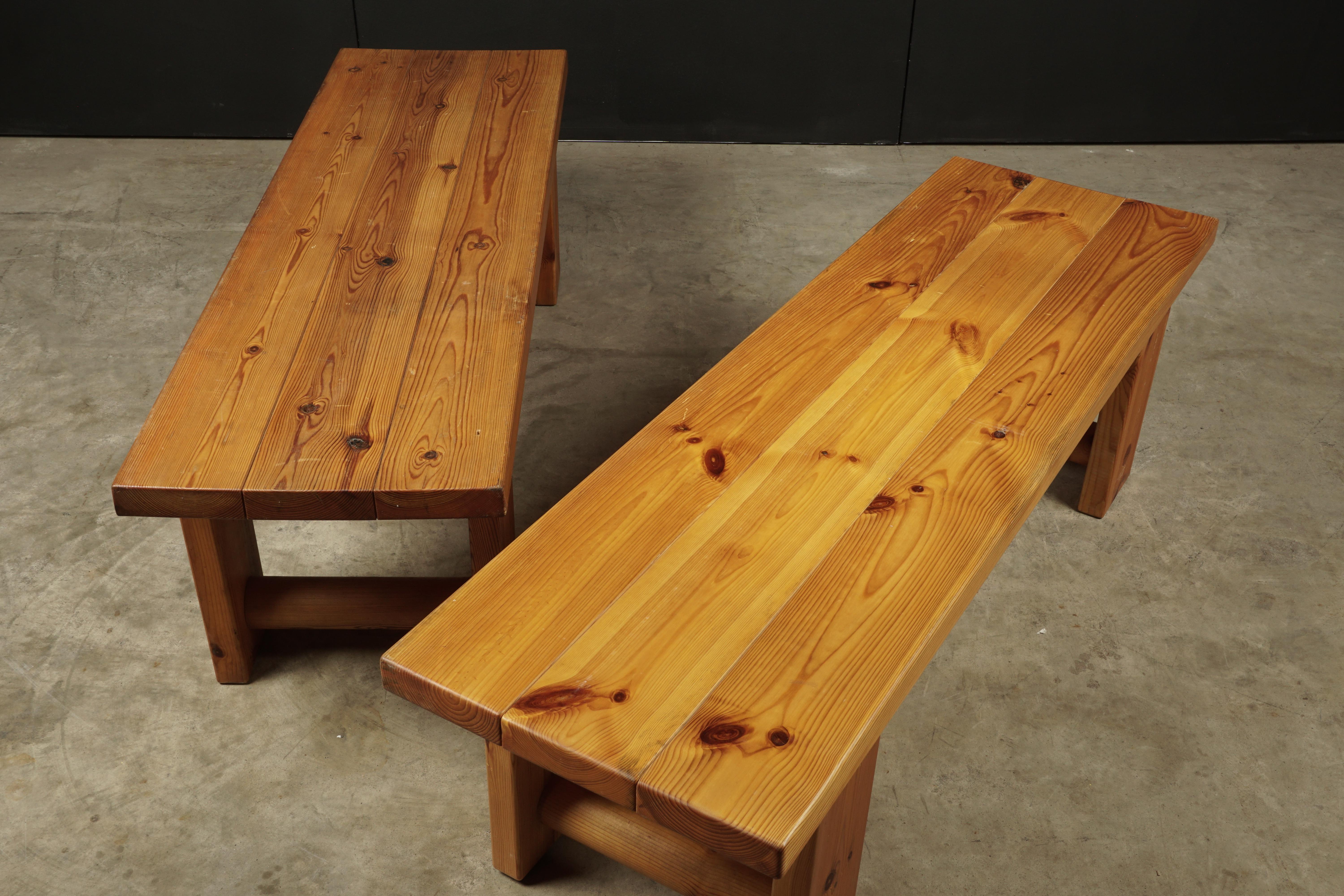 European Pair of Midcentury Pine Benches from Sweden, circa 1970