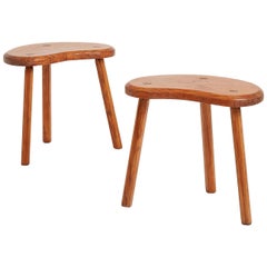 Retro Pair of Midcentury Pine Stools or Side Tables