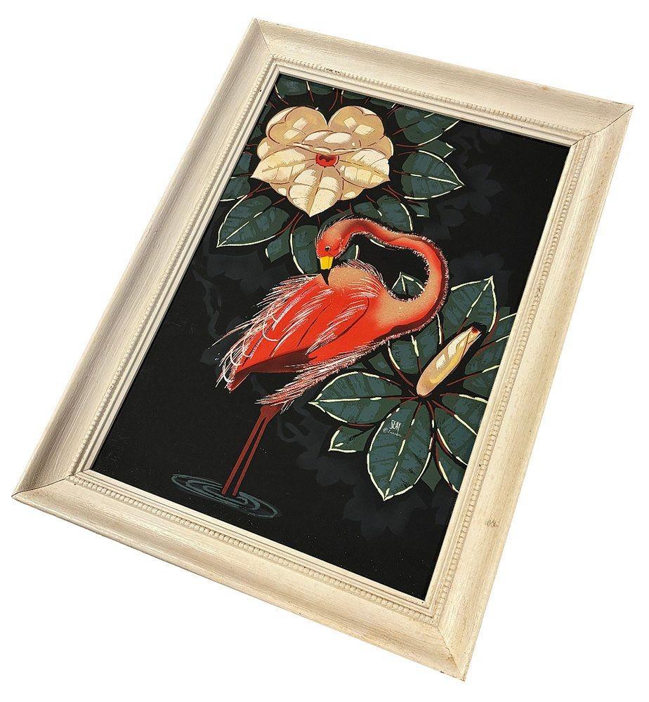Pareja de aerografías de flamencos rosas de mediados de siglo de Billy SEAY en marco Estadounidense en venta