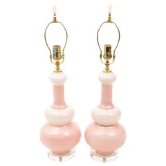 Pair of Midcentury Pink Murano Glass Lamps
