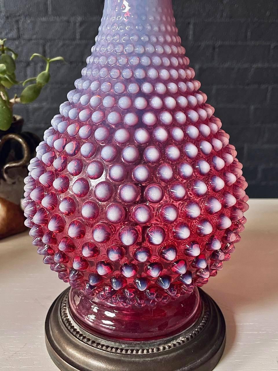Pair of Mid-Century Pink Murano Hobnail Glass Table Lamps by Fenton For Sale 1