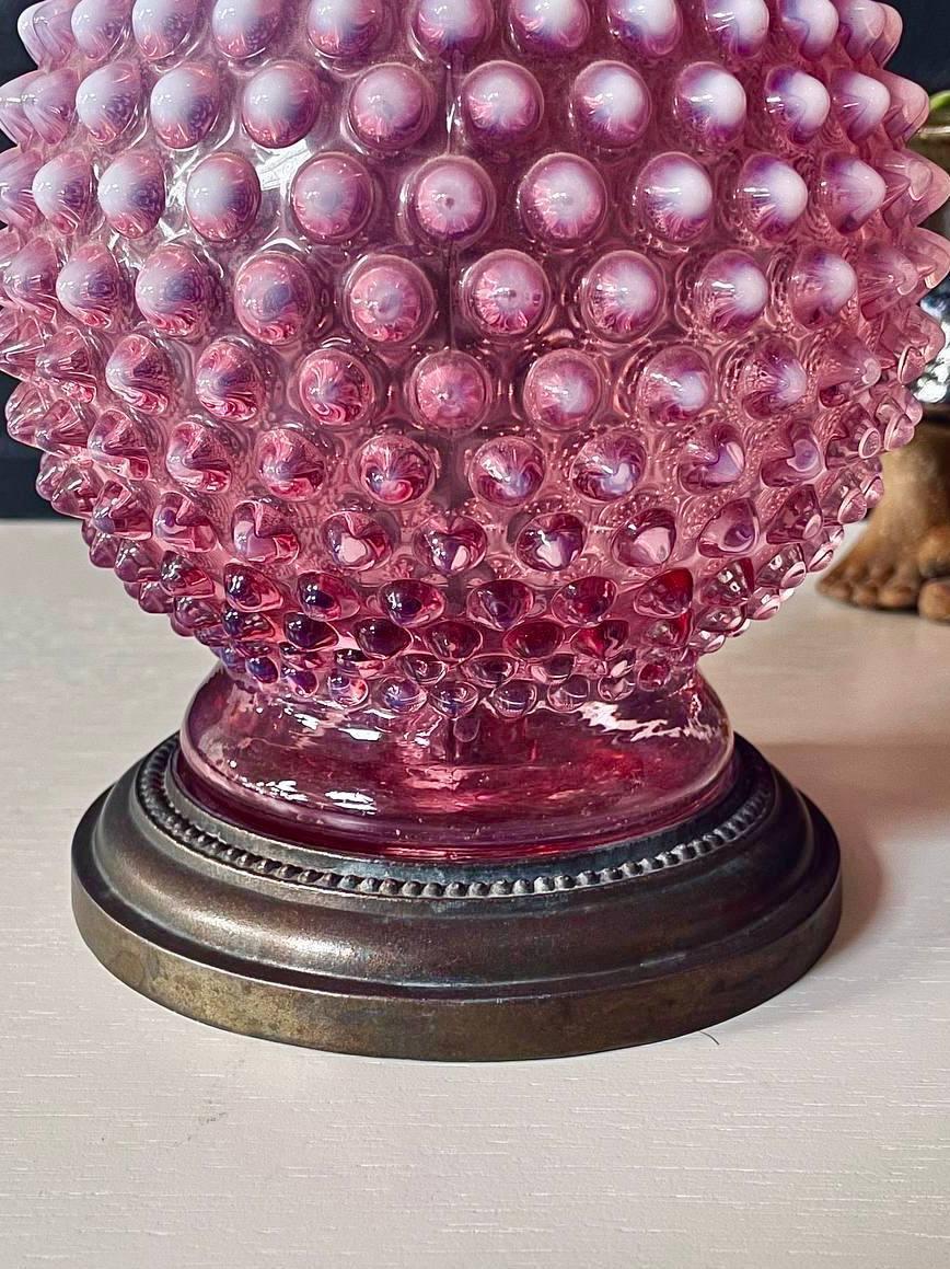 Pair of Mid-Century Pink Murano Hobnail Glass Table Lamps by Fenton For Sale 2
