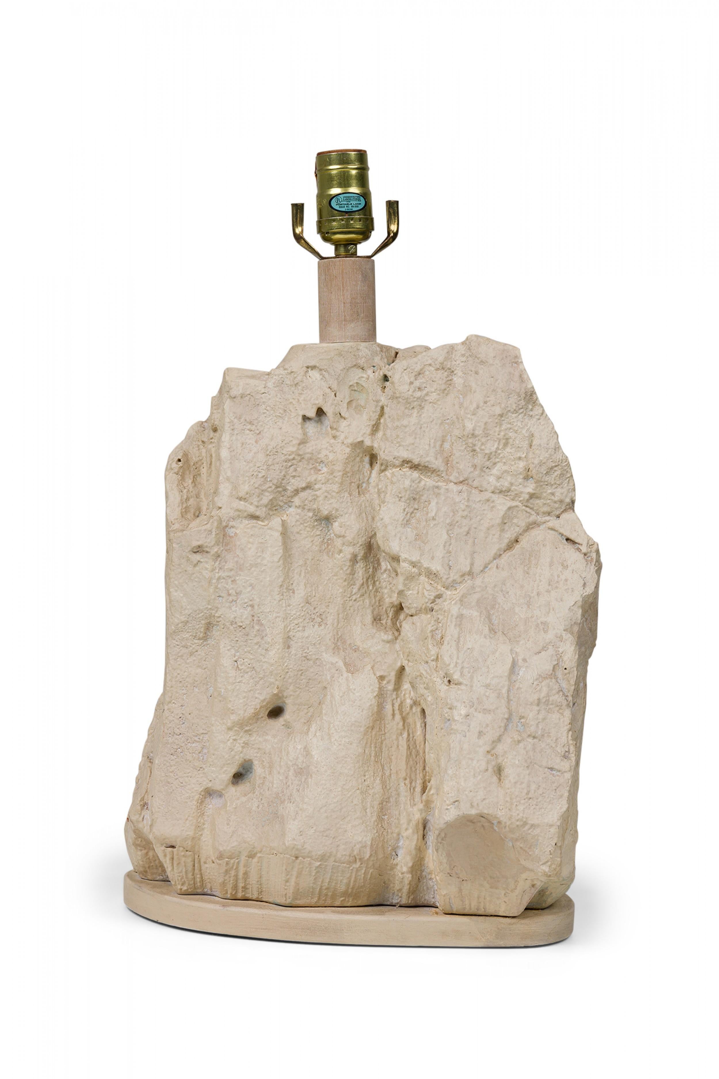 Mid-Century Modern Pair of Mid-Century Plaster Scholar's Rock Beige Table Lamps