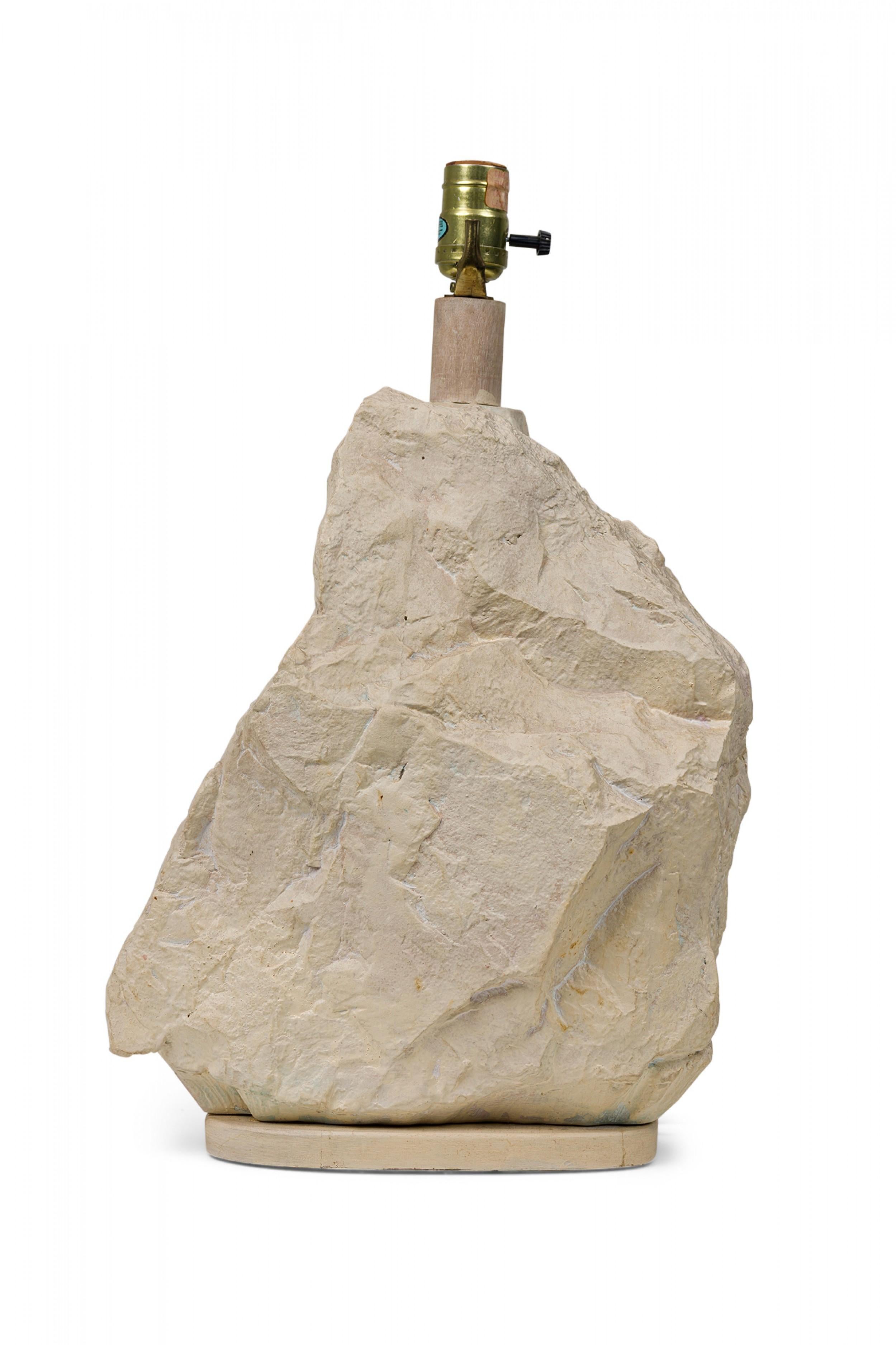 Pair of Mid-Century Plaster Scholar's Rock Beige Table Lamps 2