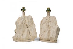 Pair of Mid-Century Plaster Scholar's Rock Beige Table Lamps