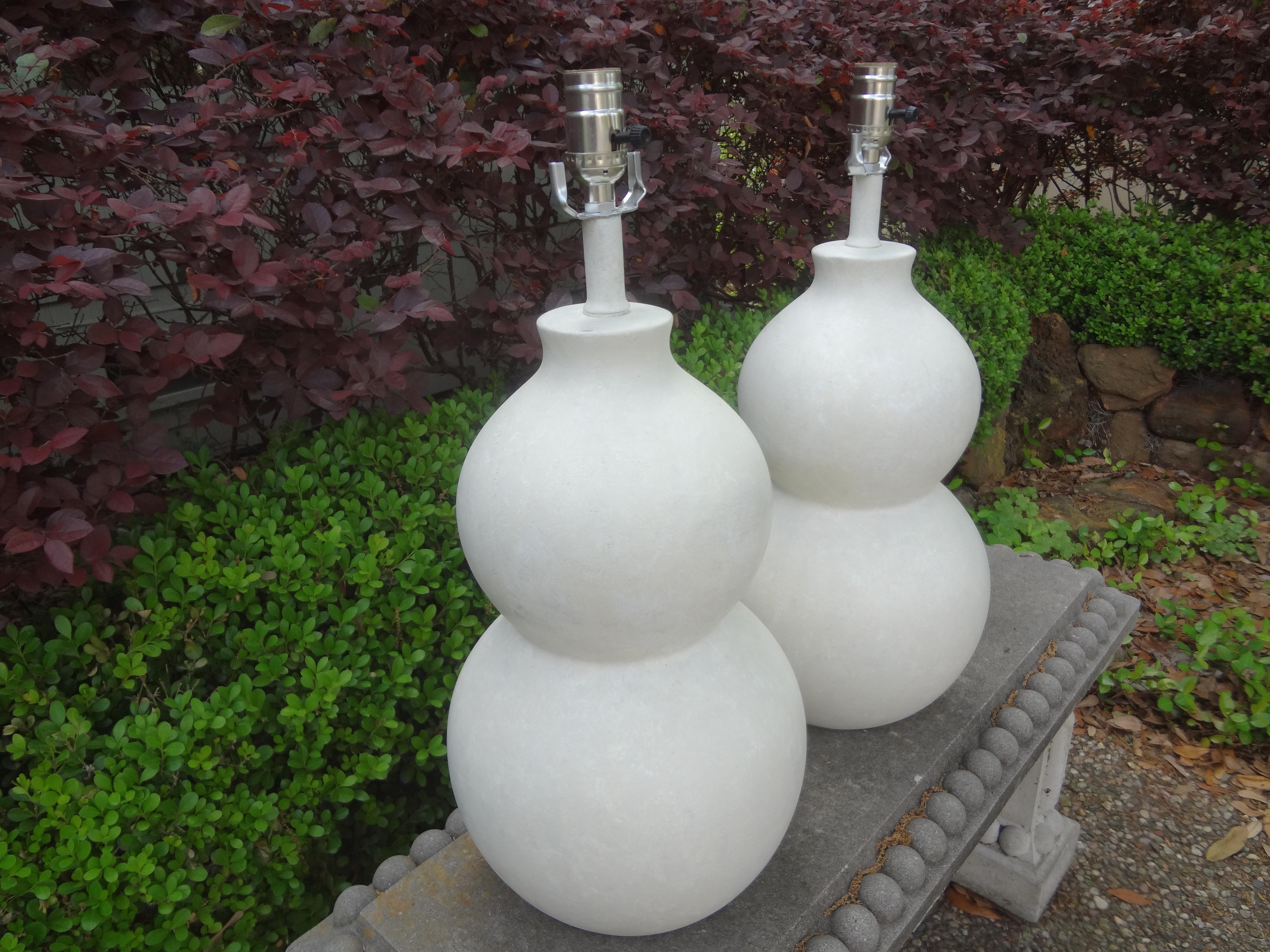 Glass Pair of Mid-Century Plastered Gourd Lamps