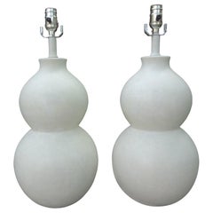 Pair of Mid-Century Plastered Gourd Lamps