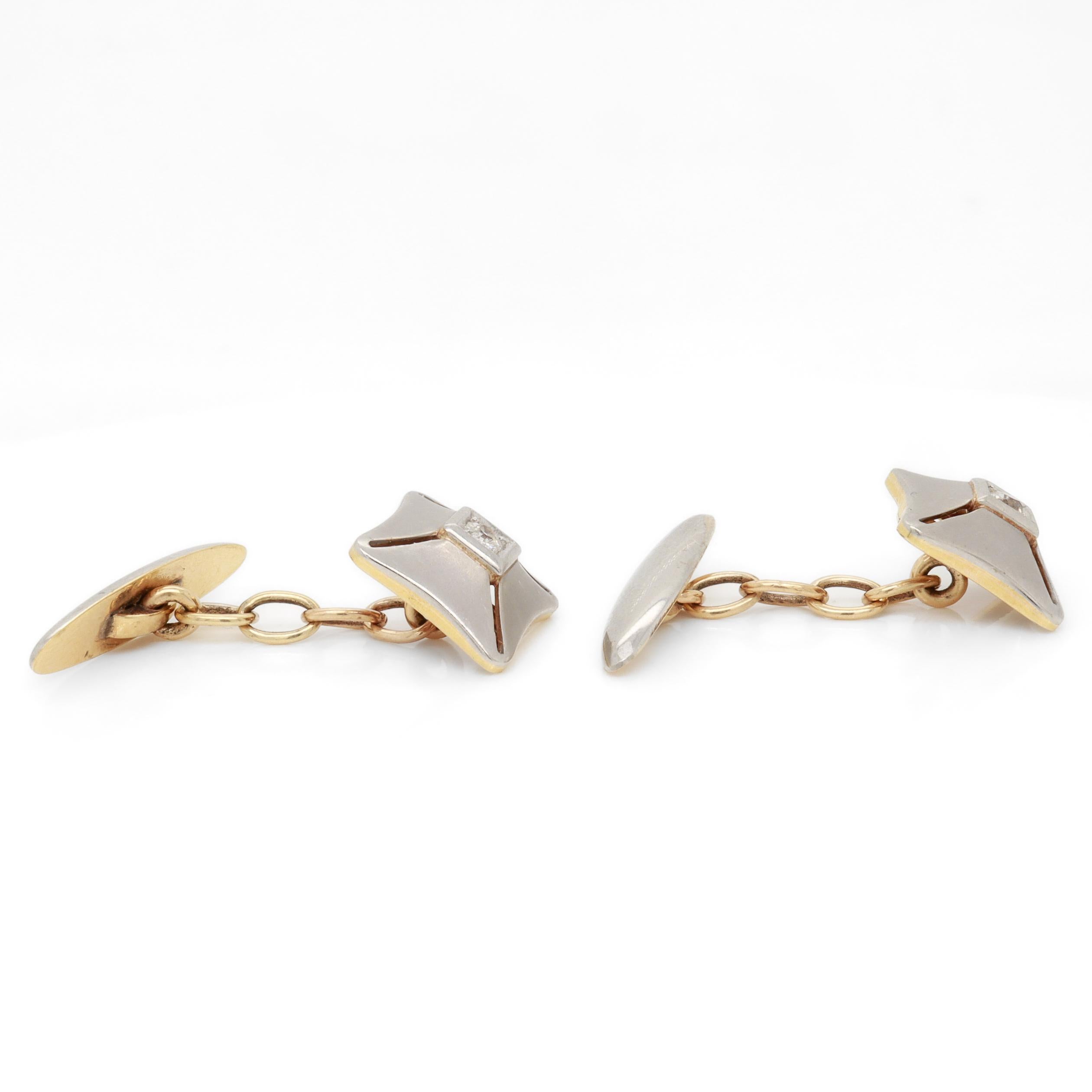 Pair of Mid-Century Platinum-Topped 18K Gold & Diamond Cufflinks For Sale 4