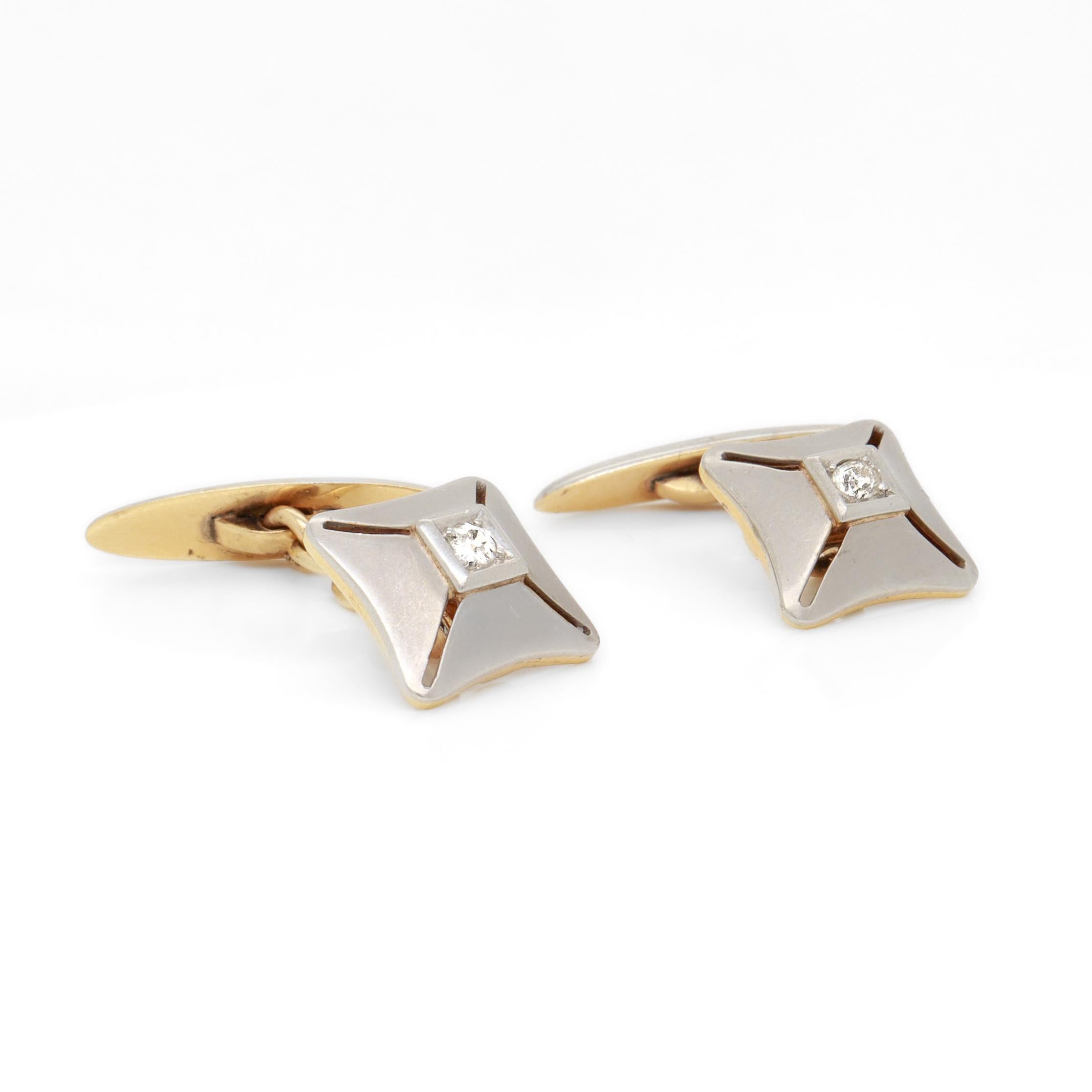 Pair of Mid-Century Platinum-Topped 18K Gold & Diamond Cufflinks For Sale 5