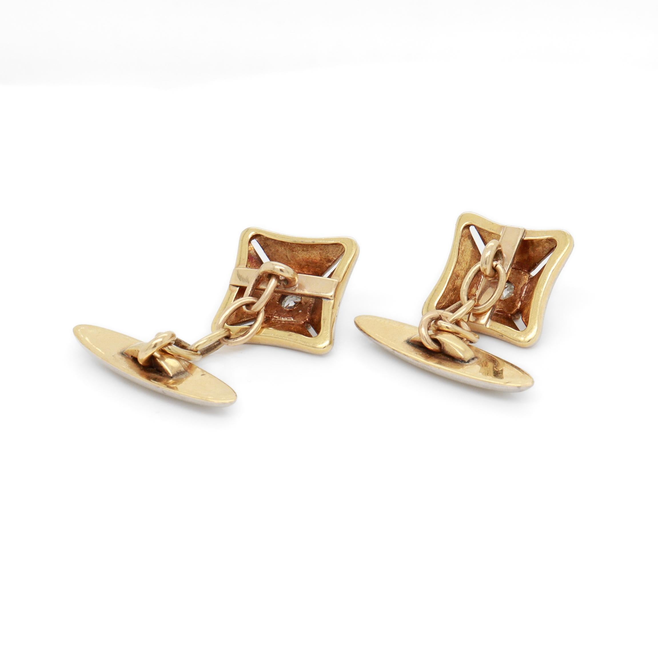 Pair of Mid-Century Platinum-Topped 18K Gold & Diamond Cufflinks For Sale 6