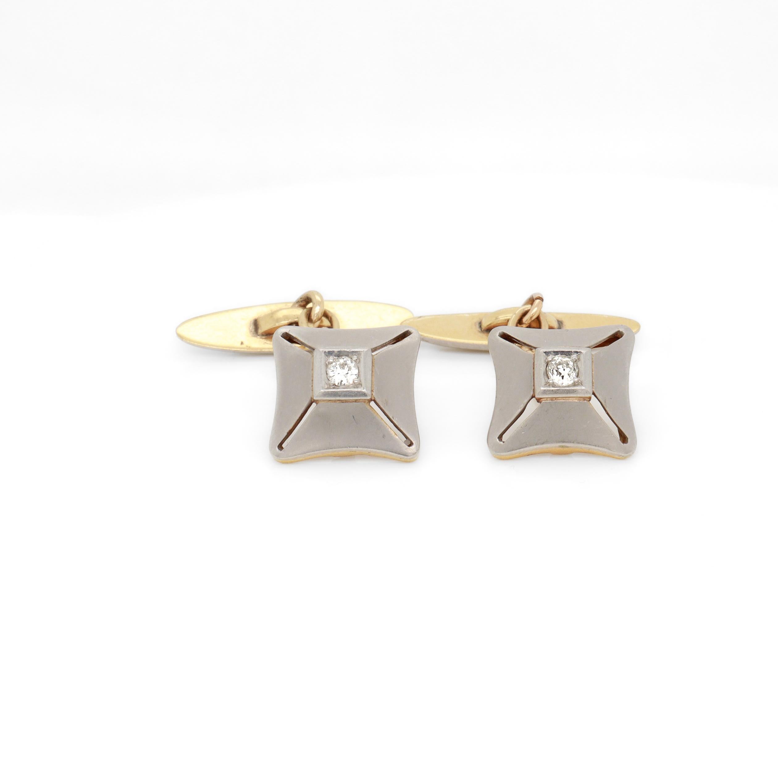 Pair of Mid-Century Platinum-Topped 18K Gold & Diamond Cufflinks In Good Condition For Sale In Philadelphia, PA