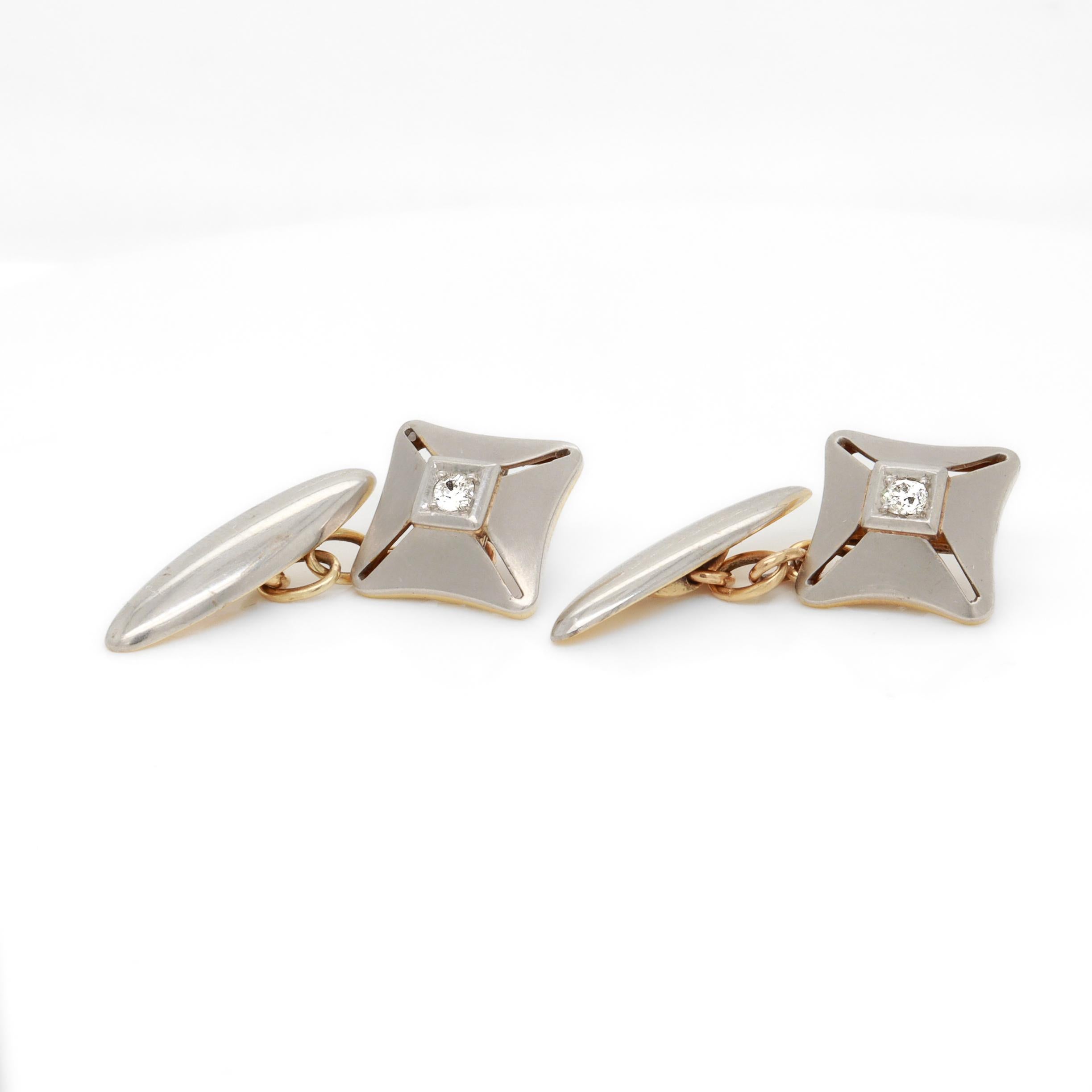 Men's Pair of Mid-Century Platinum-Topped 18K Gold & Diamond Cufflinks For Sale