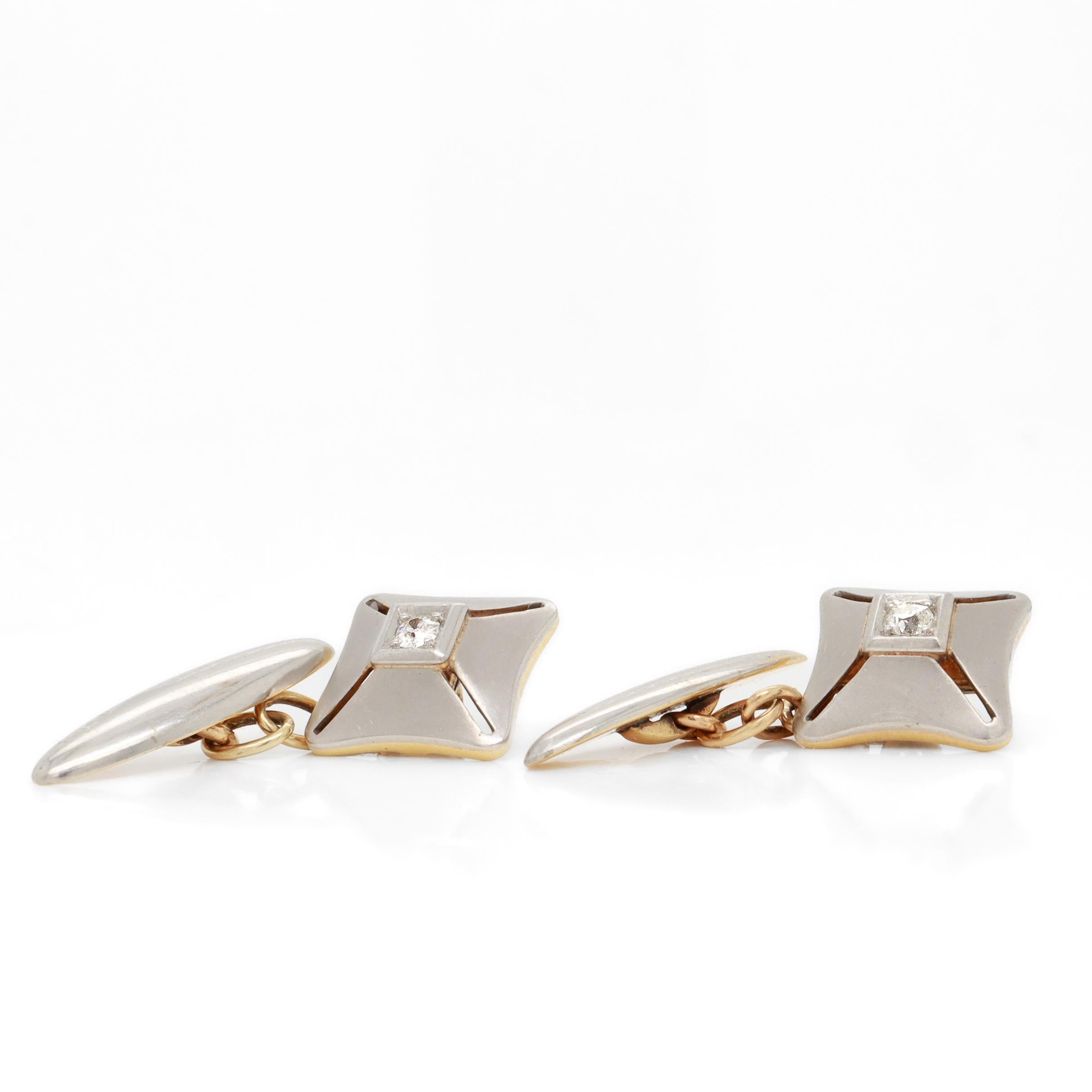 Pair of Mid-Century Platinum-Topped 18K Gold & Diamond Cufflinks For Sale 1