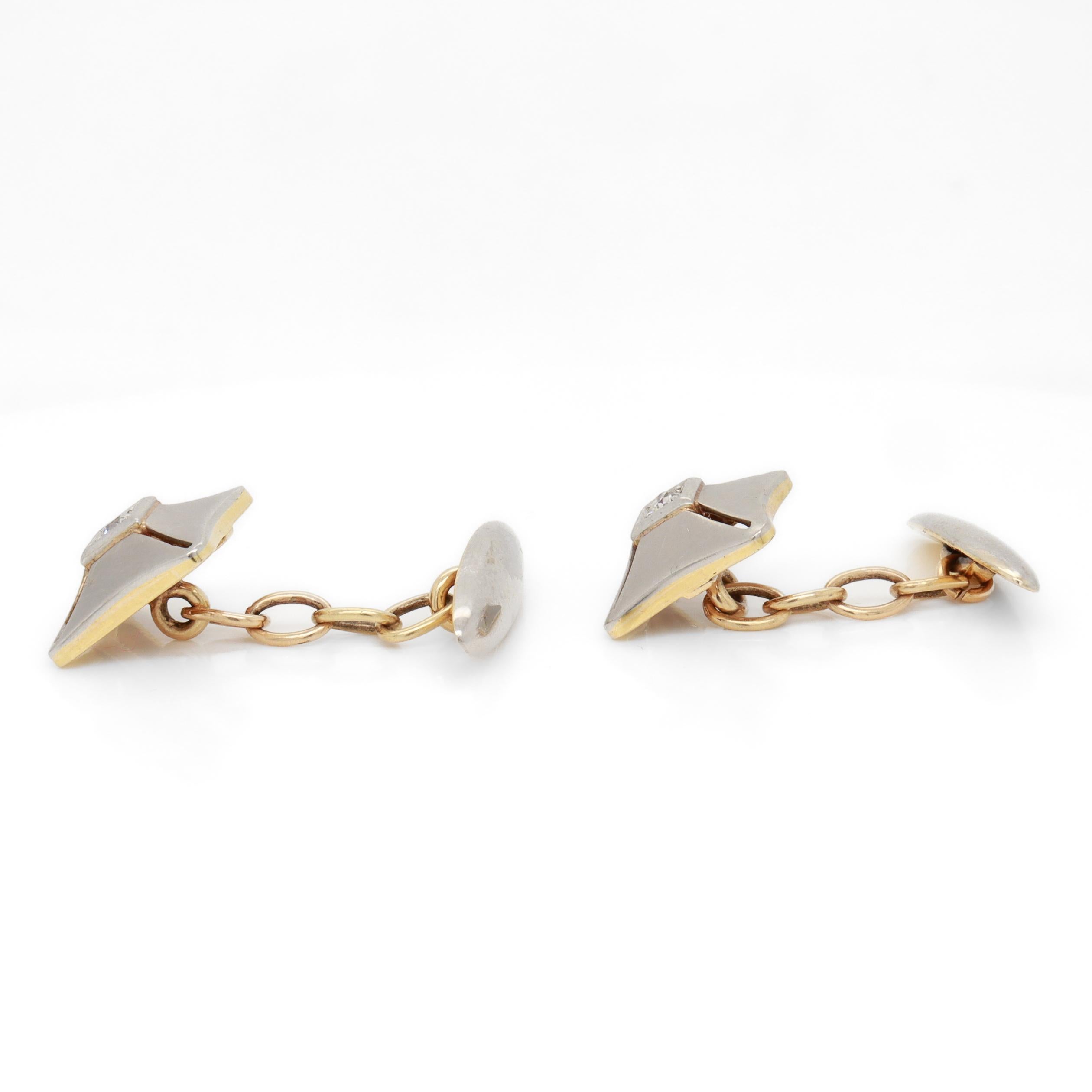 Pair of Mid-Century Platinum-Topped 18K Gold & Diamond Cufflinks For Sale 2