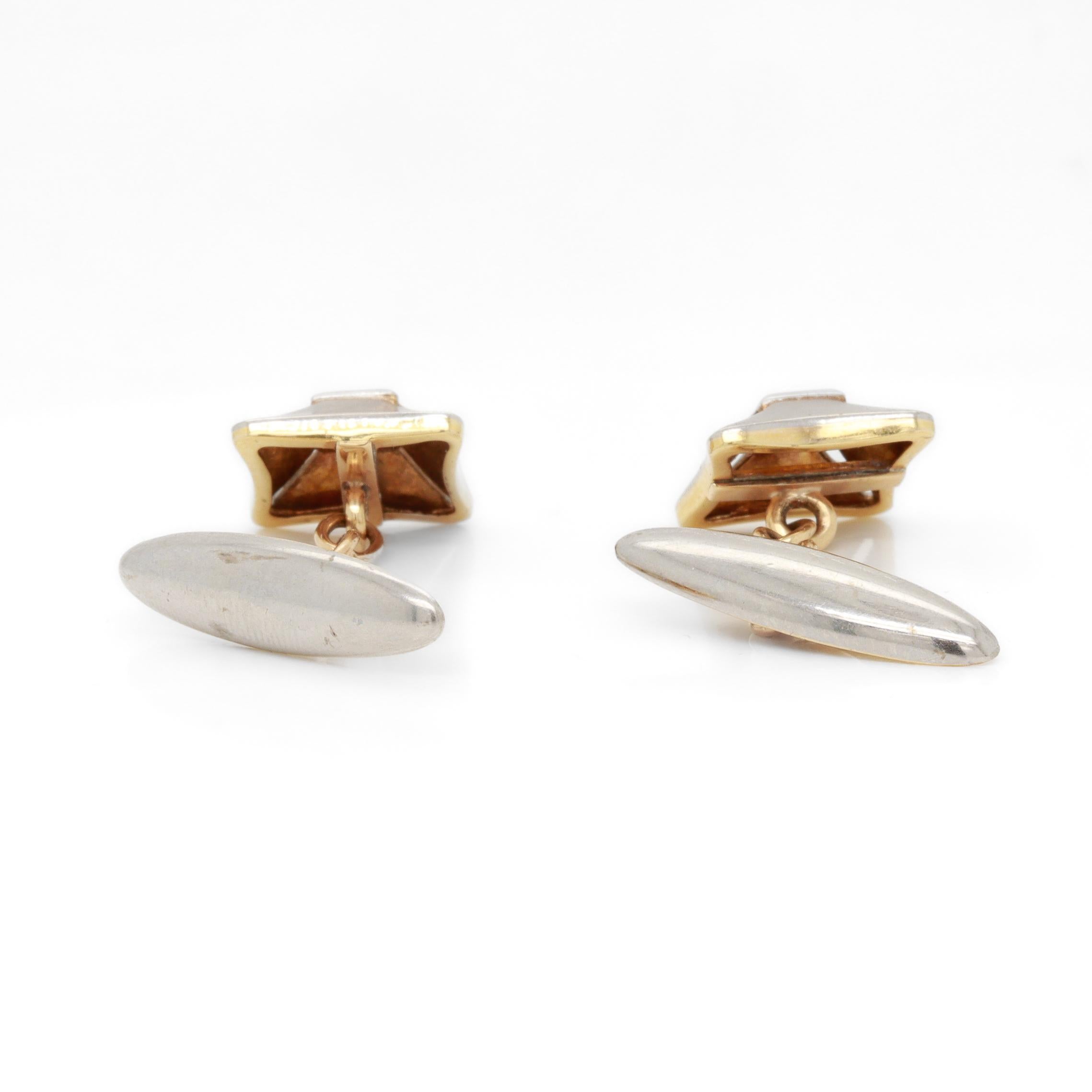 Pair of Mid-Century Platinum-Topped 18K Gold & Diamond Cufflinks For Sale 3