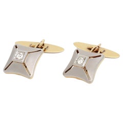Pair of Mid-Century Platinum-Topped 18K Gold & Diamond Cufflinks