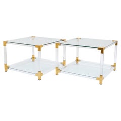 Pair of Mid-Century Plexiglass 
Brass Side Tables