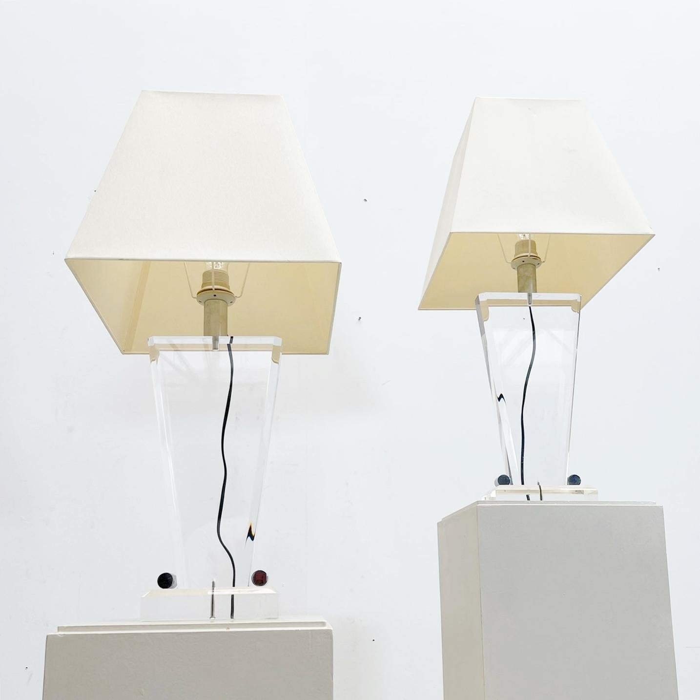 Pair of Mid-Century Plexiglass Table Lamp with Lampshade, Italy 1970s For Sale 14