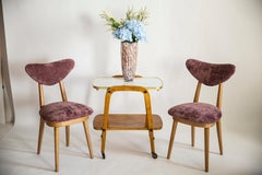 Pair of Midcentury Plum Violet Velvet Light Wood Heart Chairs, Europe, 1960s