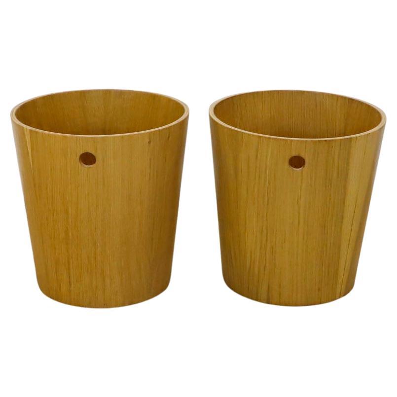 Paar Sperrholz Mülleimer aus der Mitte des Jahrhunderts