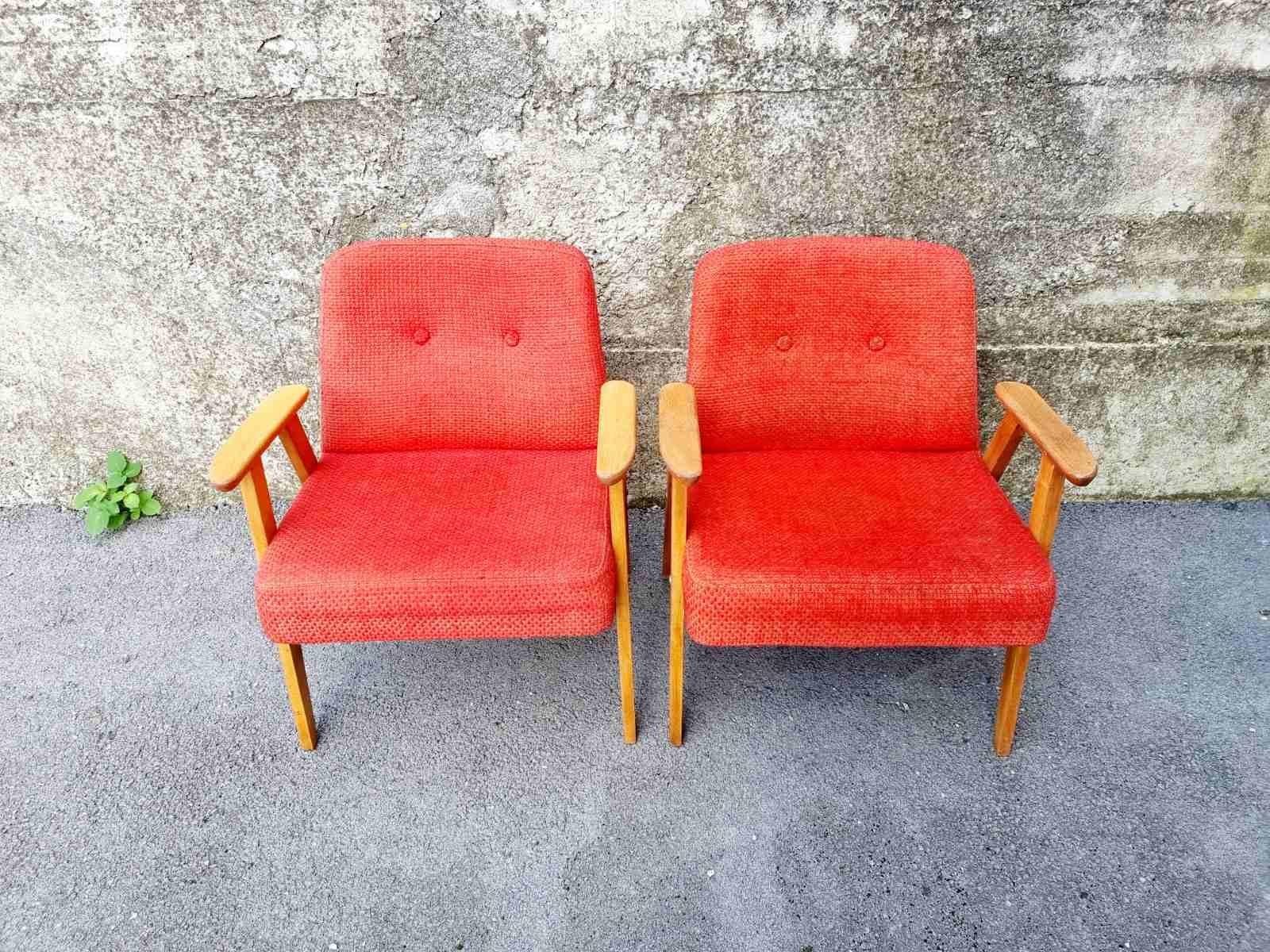 Pair of Midcentury Polish Armchairs, Model 366, Design by Jozef Chierowski 60s For Sale 4
