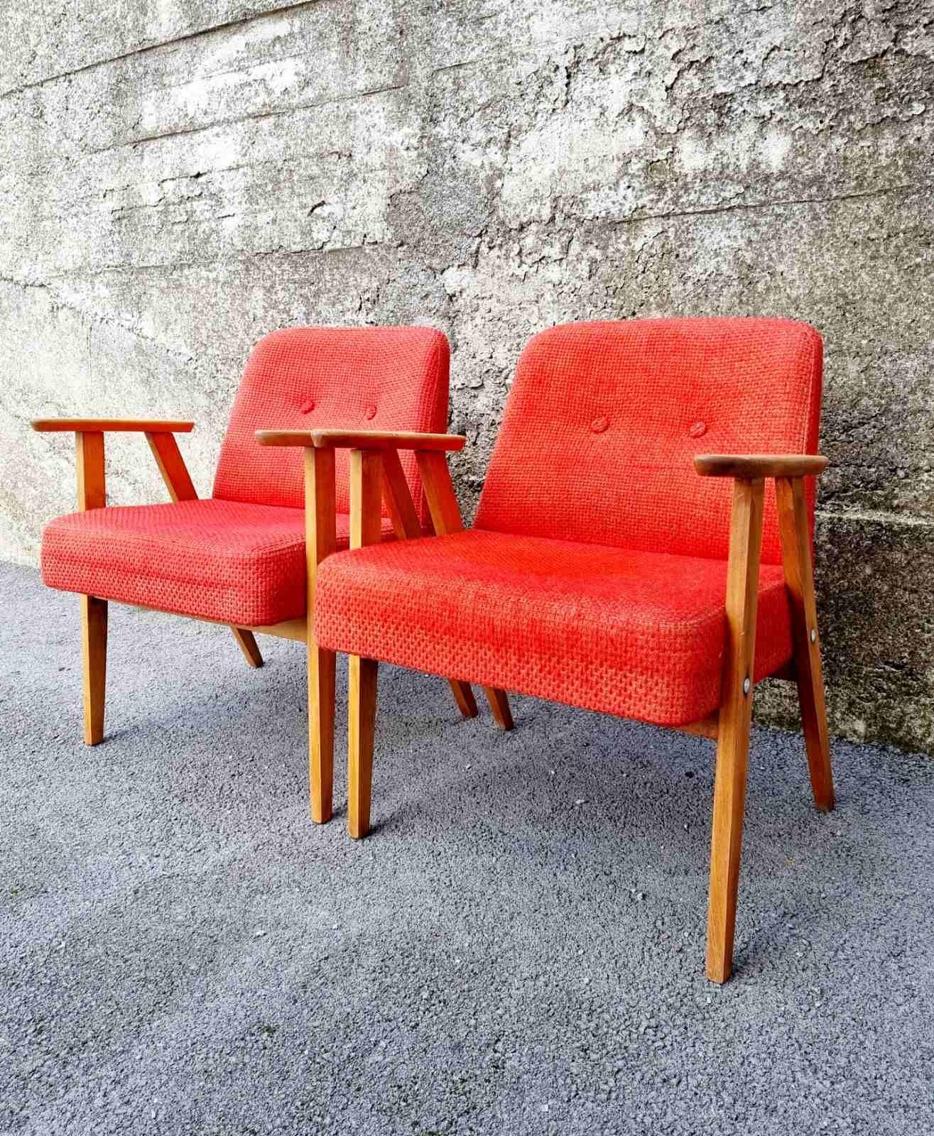 Mid-Century Modern Pair of Midcentury Polish Armchairs, Model 366, Design by Jozef Chierowski 60s For Sale