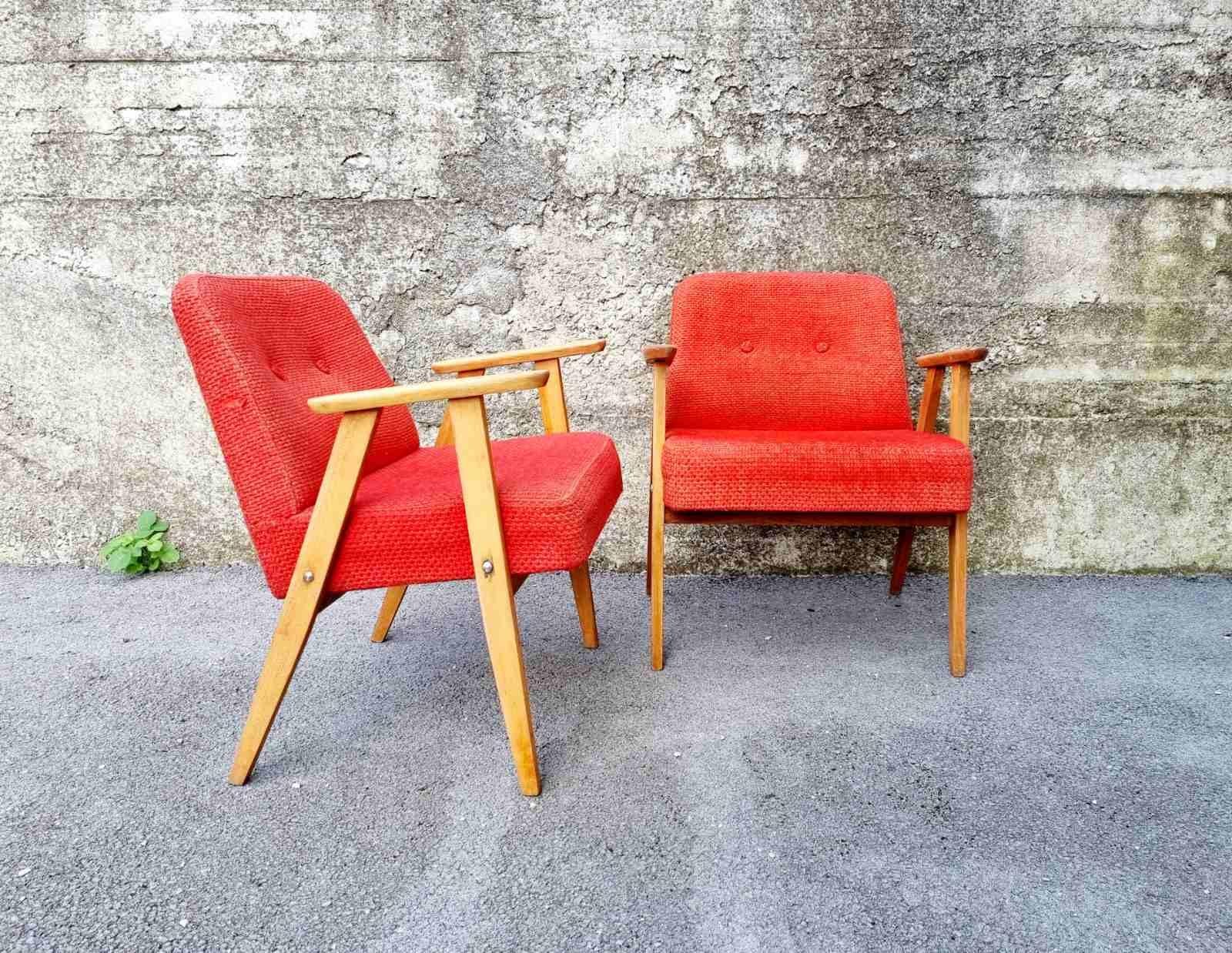 Pair of Midcentury Polish Armchairs, Model 366, Design by Jozef Chierowski 60s In Good Condition For Sale In Lucija, SI