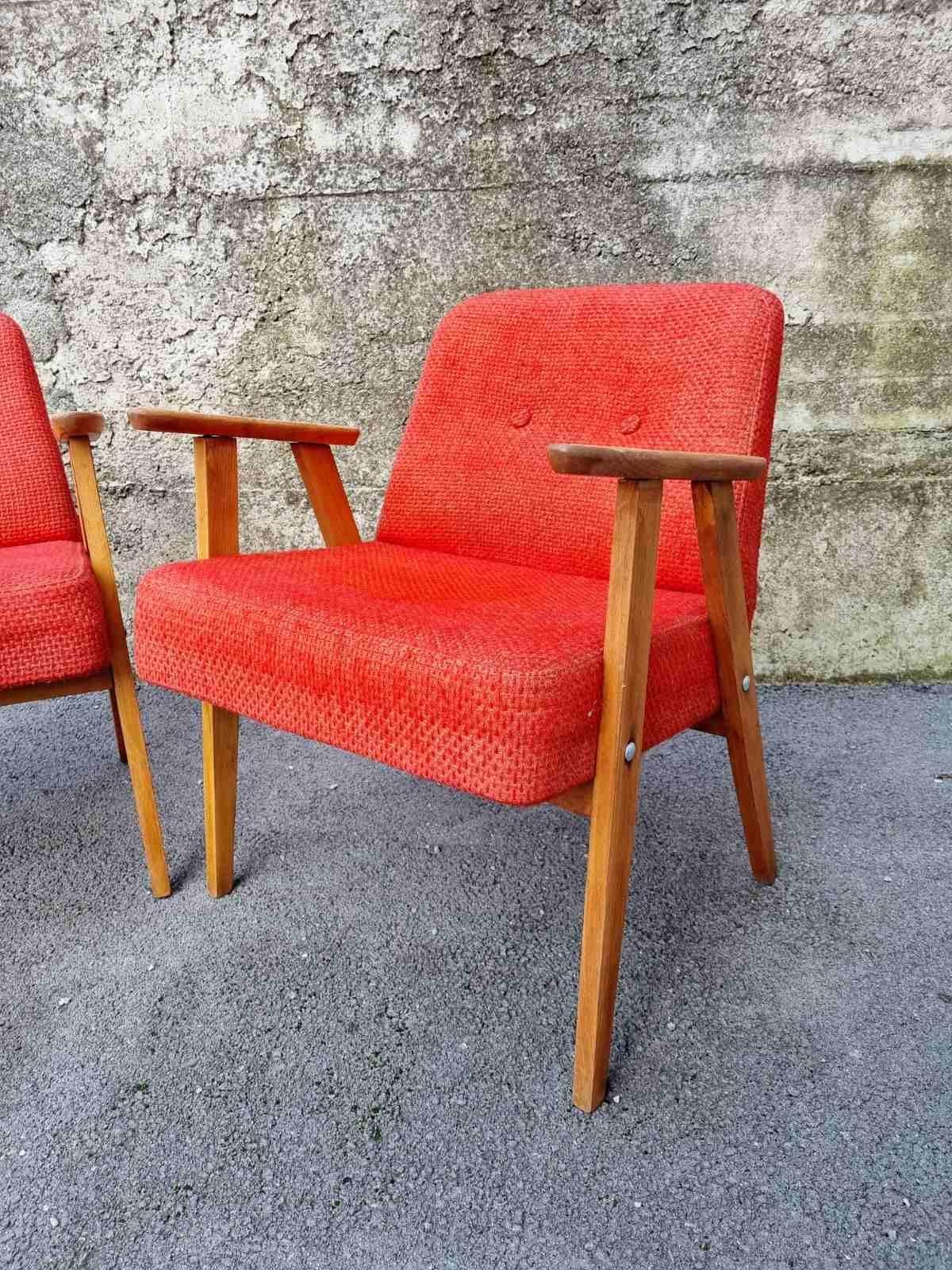 Mid-20th Century Pair of Midcentury Polish Armchairs, Model 366, Design by Jozef Chierowski 60s For Sale