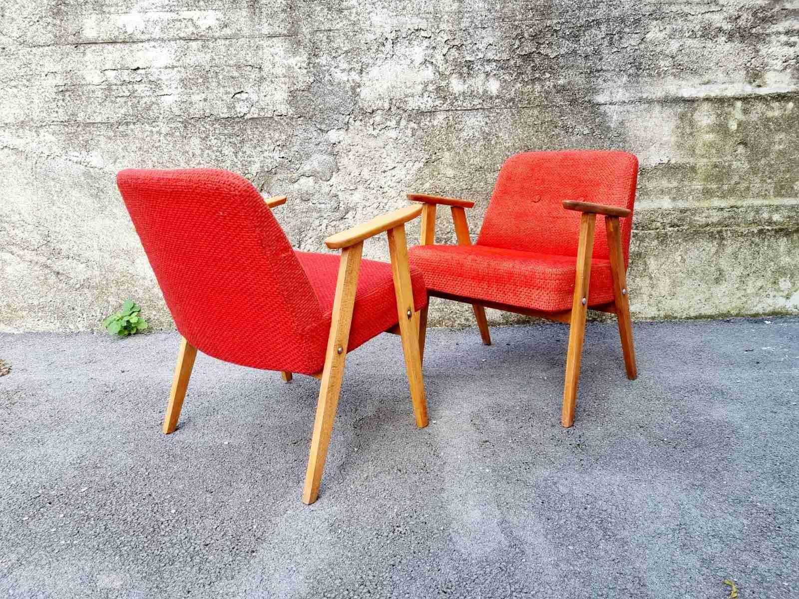 Pair of Midcentury Polish Armchairs, Model 366, Design by Jozef Chierowski 60s For Sale 1