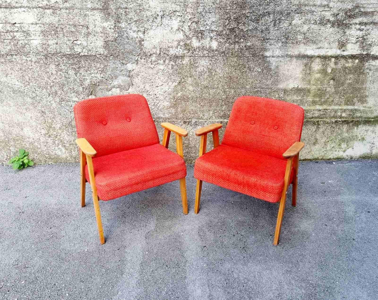 Pair of Midcentury Polish Armchairs, Model 366, Design by Jozef Chierowski 60s For Sale 2