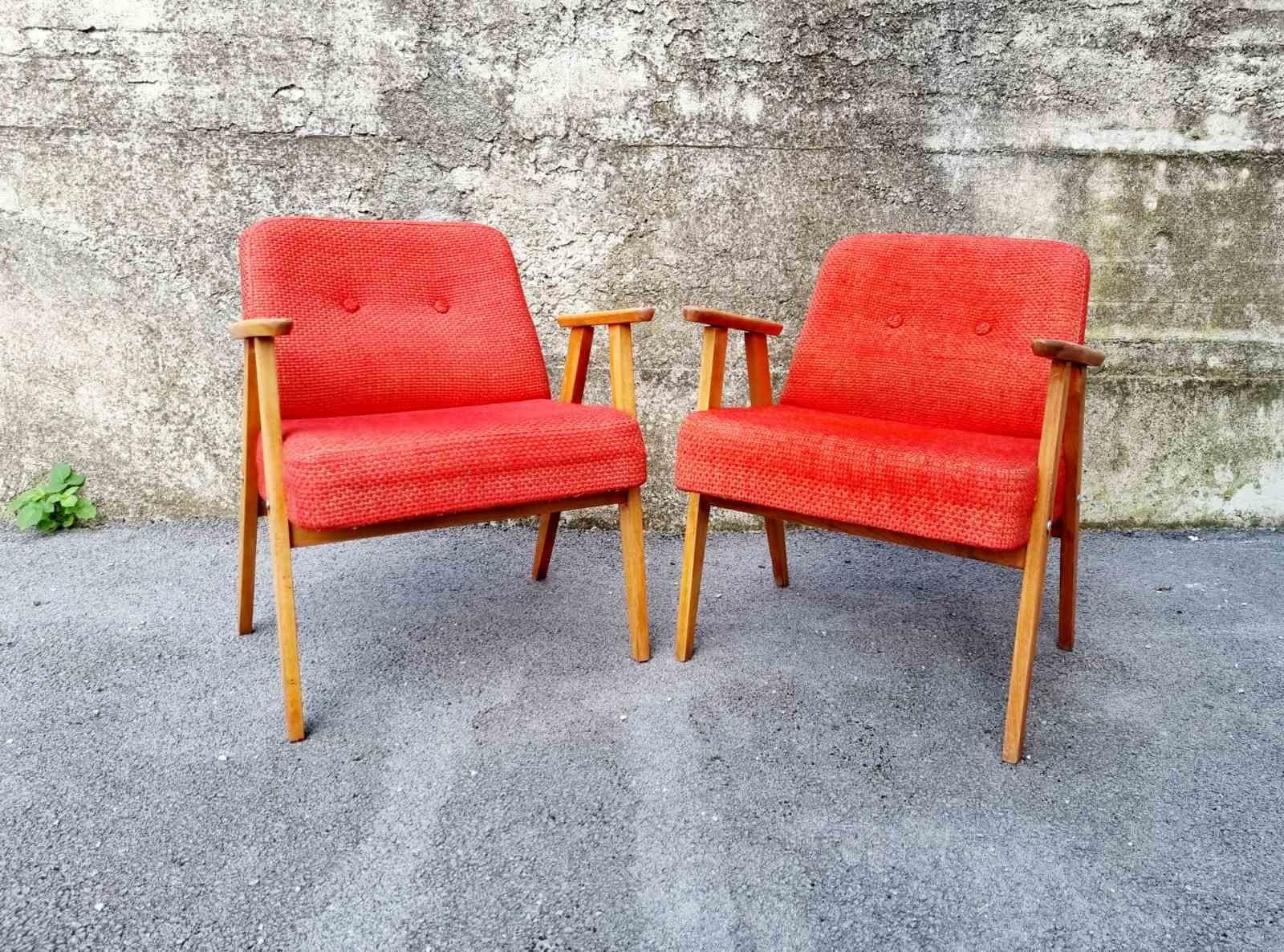 Pair of Midcentury Polish Armchairs, Model 366, Design by Jozef Chierowski 60s For Sale 3