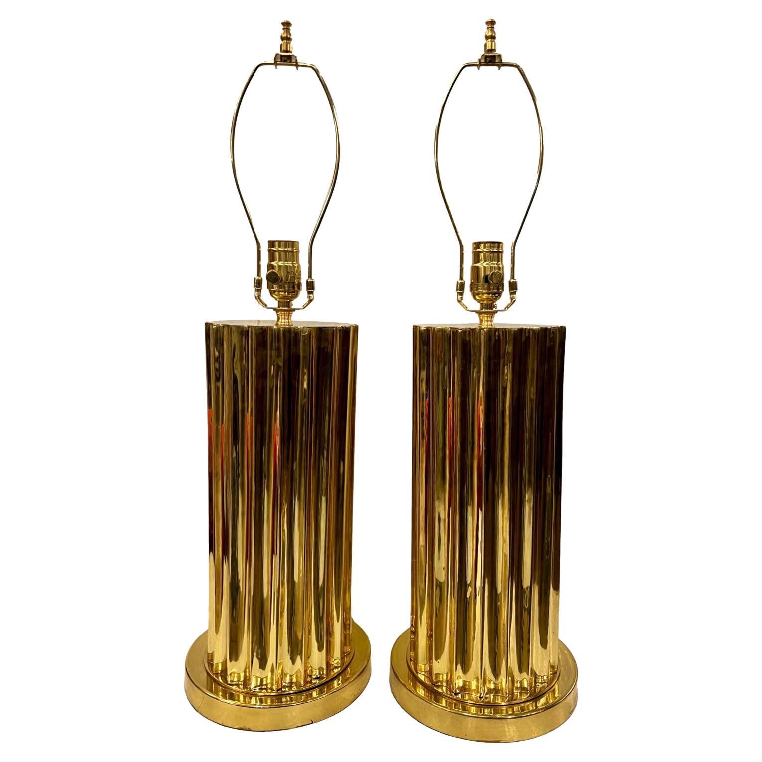Chic Pair of Teak and Bronze MidCentury Table Lamps For Sale at 1stDibs