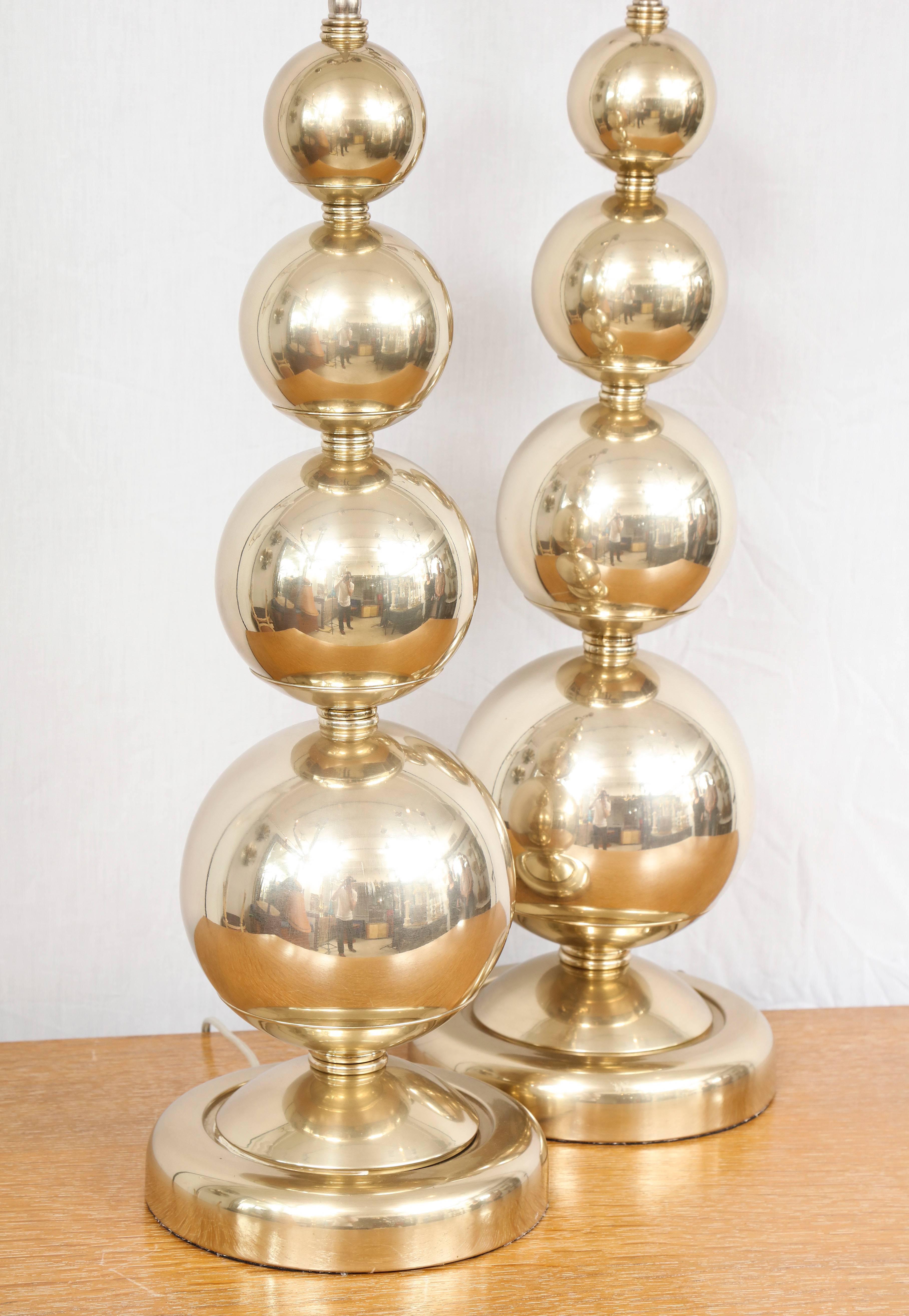 Mid-20th Century Pair of Midcentury Polished Nickel Spherical Lamps