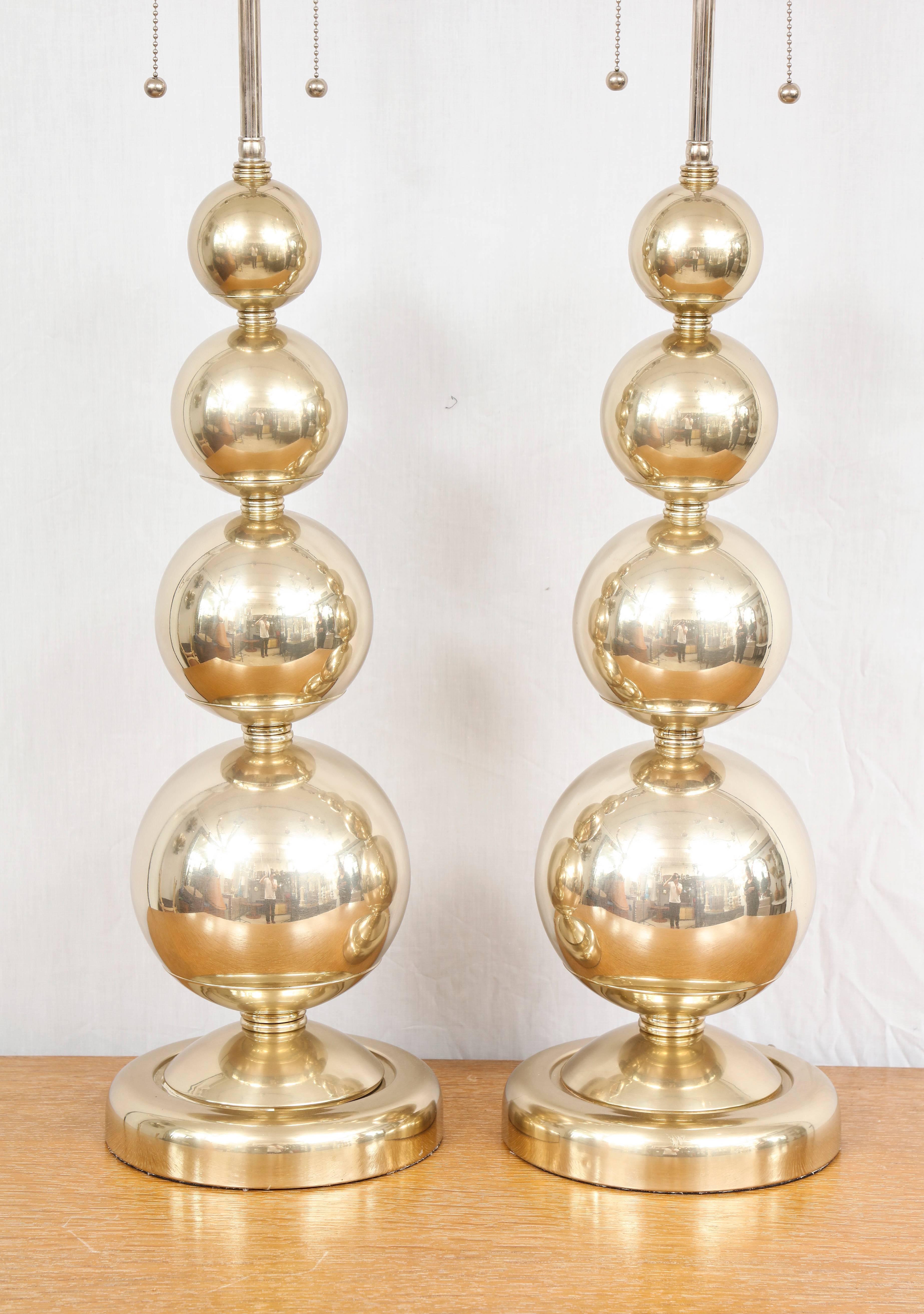 American Pair of Midcentury Polished Nickel Spherical Lamps