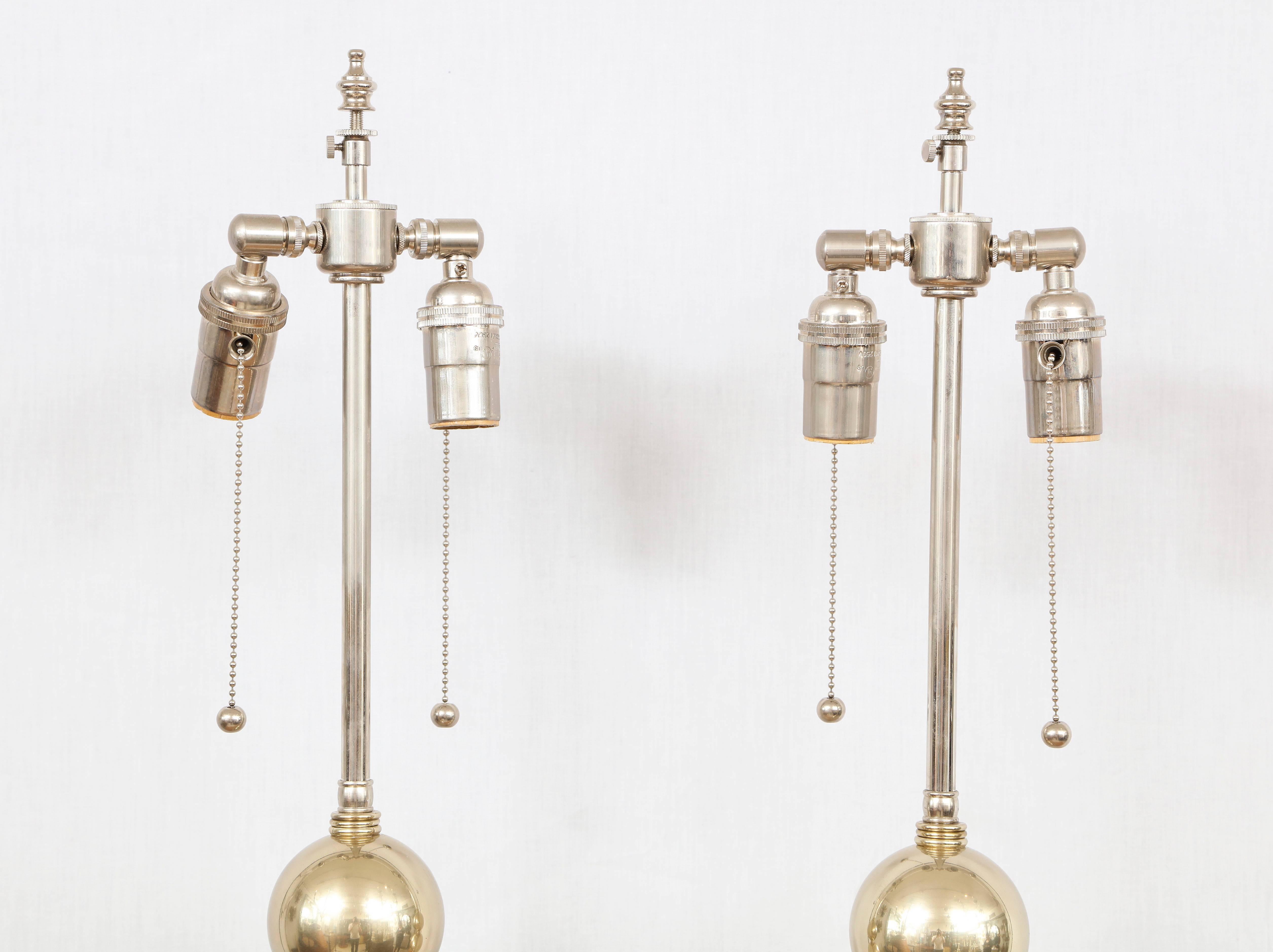 Pair of Midcentury Polished Nickel Spherical Lamps In Excellent Condition In New York, NY