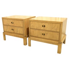 Pair of Mid Century Post Modern blonde brass 2 drawer nightstands