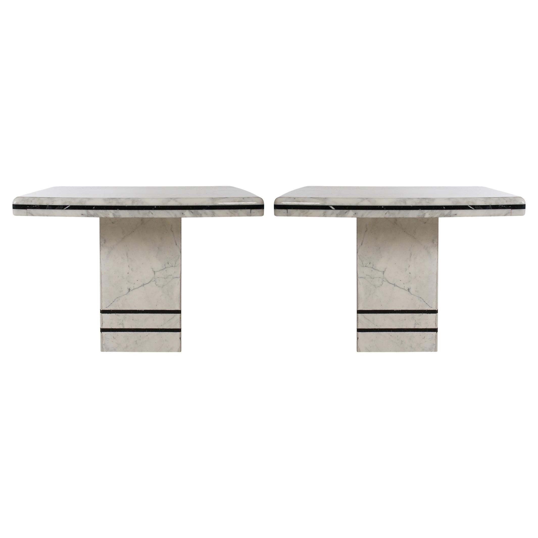 Pair of Midcentury Post-Modern Italian Black and White Marble End Tables