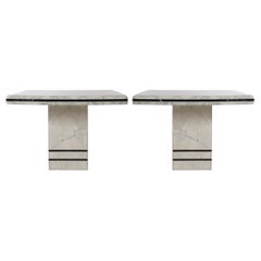 Retro Pair of Midcentury Post-Modern Italian Black and White Marble End Tables